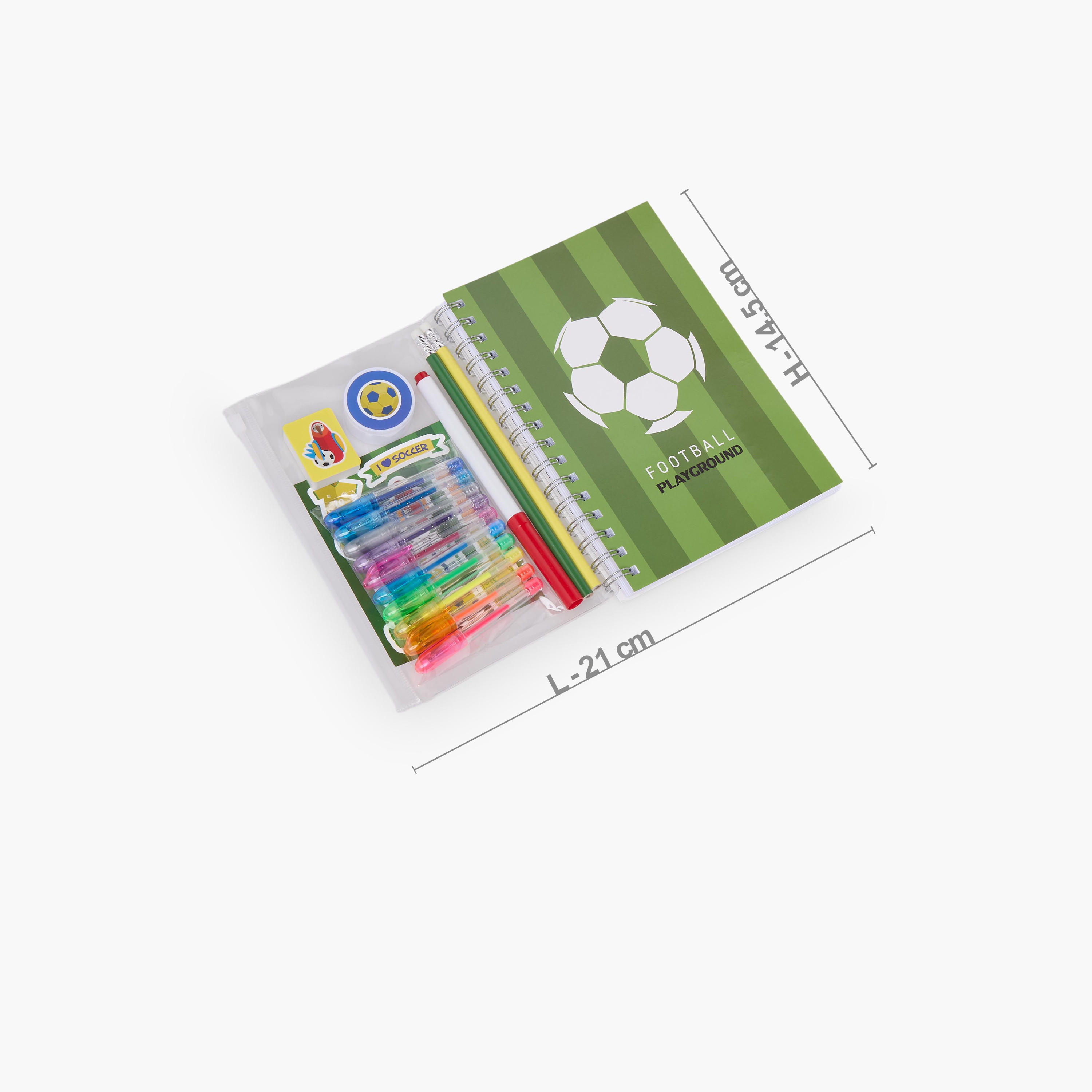 Findz Football Print Stationery Set with Notebook, Pens, Sticker Sheet and Eraser - 17-Piece-school-stationery-sets-image-4