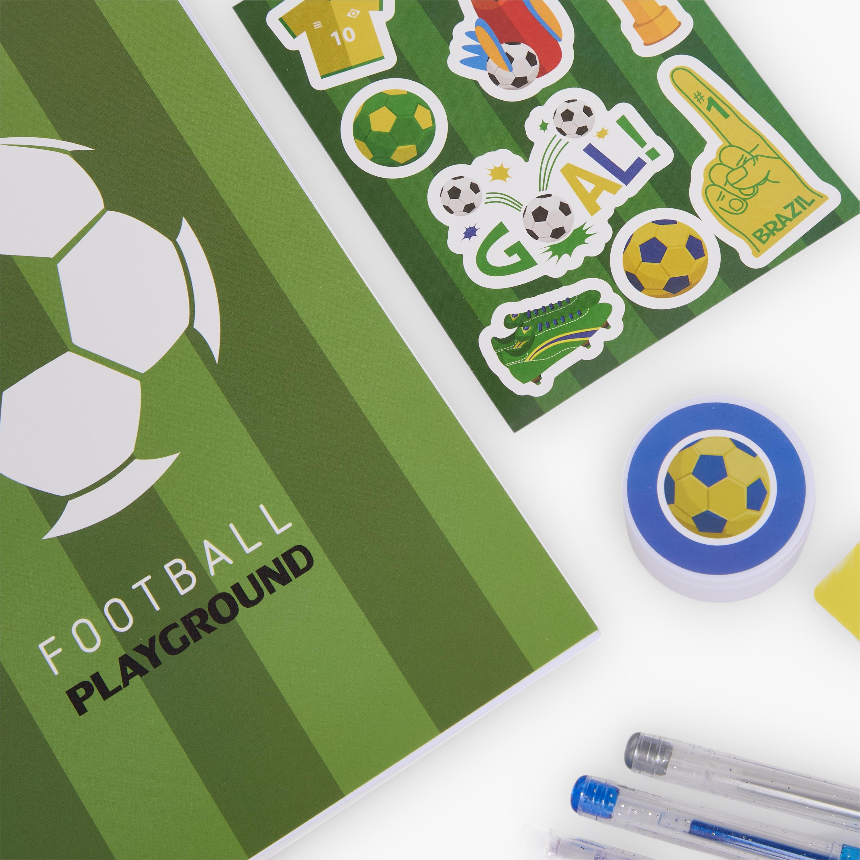 Findz Football Print Stationery Set with Notebook, Pens, Sticker Sheet and Eraser - 17-Piece-school-stationery-sets-image-6