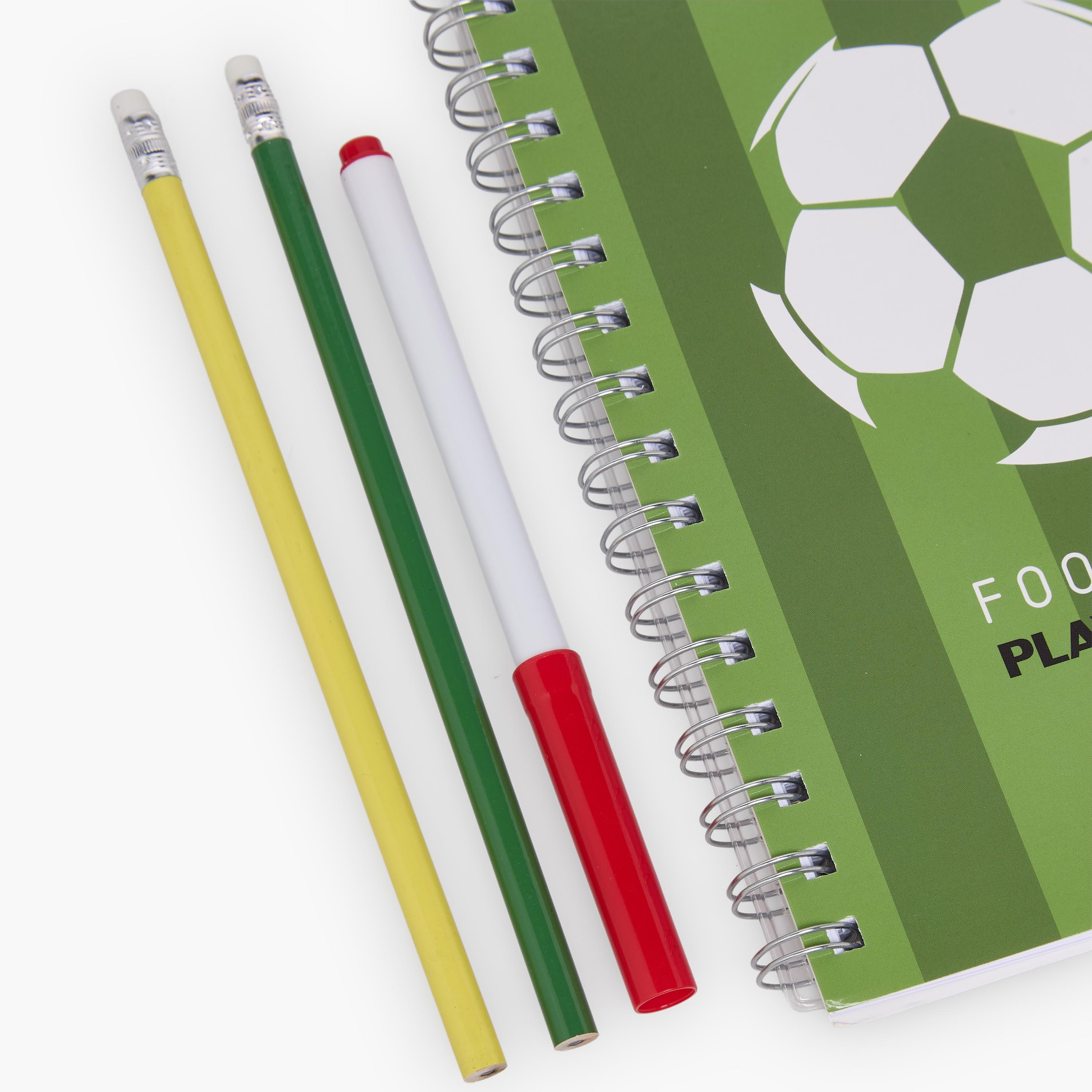 Findz Football Print Stationery Set with Notebook, Pens, Sticker Sheet and Eraser - 17-Piece-school-stationery-sets-image-8