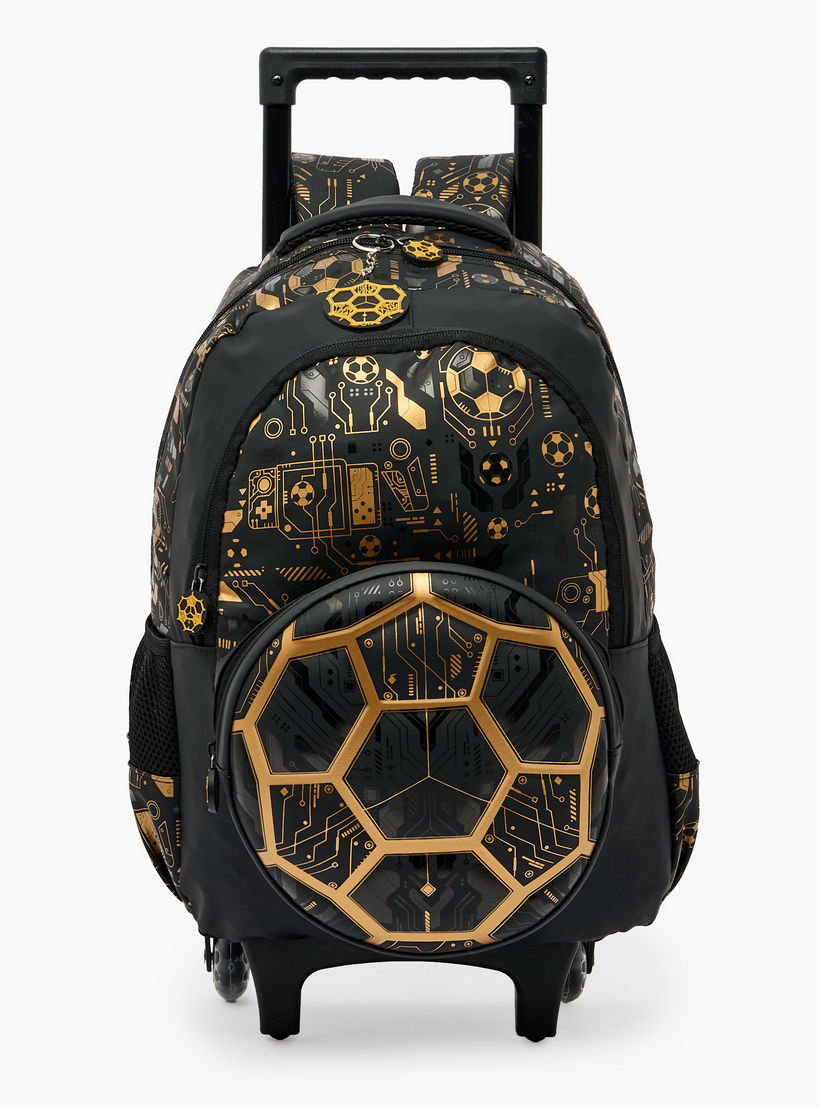 Football Print Trolley Backpack for Boys 8-13 Years with Zip Closure - 17 inches-school-bagsandbackpacks-trolleybags-image-1