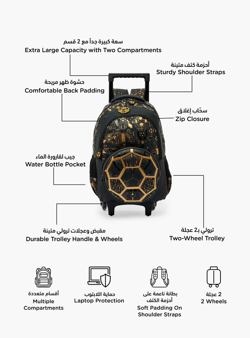Football Print Trolley Backpack for Boys 8-13 Years with Zip Closure - 17 inches-school-bagsandbackpacks-trolleybags-image-2