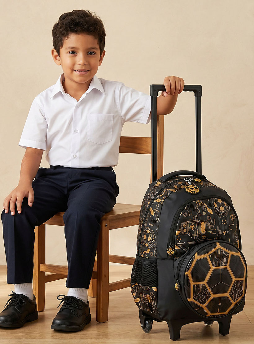 Football Print Trolley Backpack for Boys 8-13 Years with Zip Closure - 17 inches-school-bagsandbackpacks-trolleybags-image-3