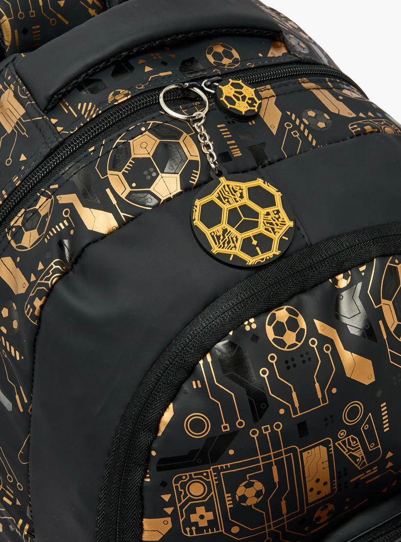 Football Print Trolley Backpack for Boys 8-13 Years with Zip Closure - 17 inches-school-bagsandbackpacks-trolleybags-image-5