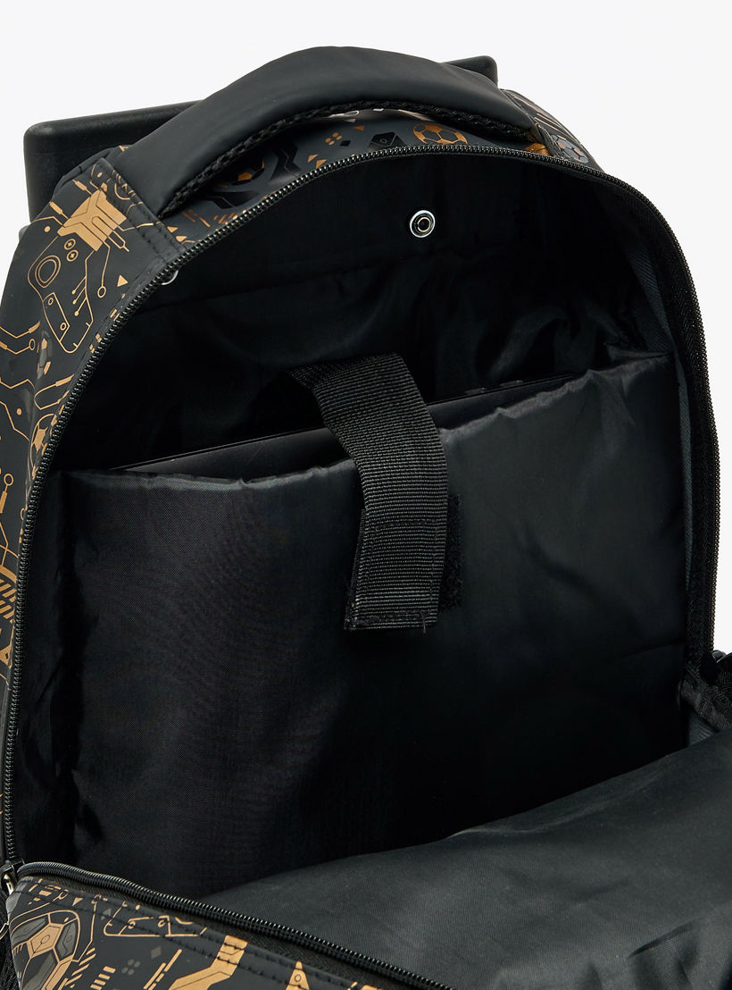 Football Print Trolley Backpack for Boys 8-13 Years with Zip Closure - 17 inches-school-bagsandbackpacks-trolleybags-image-6