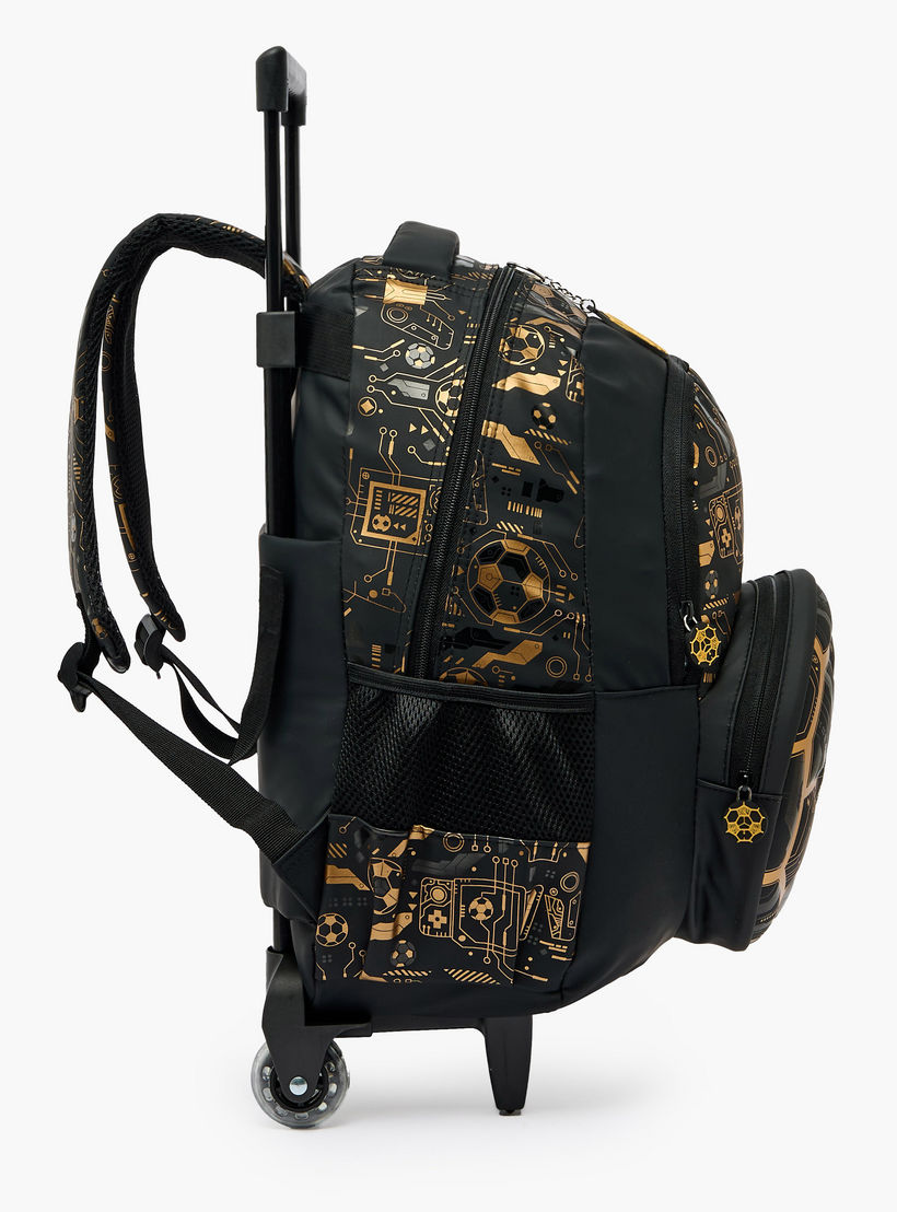 Football Print Trolley Backpack for Boys 8-13 Years with Zip Closure - 17 inches-school-bagsandbackpacks-trolleybags-image-9