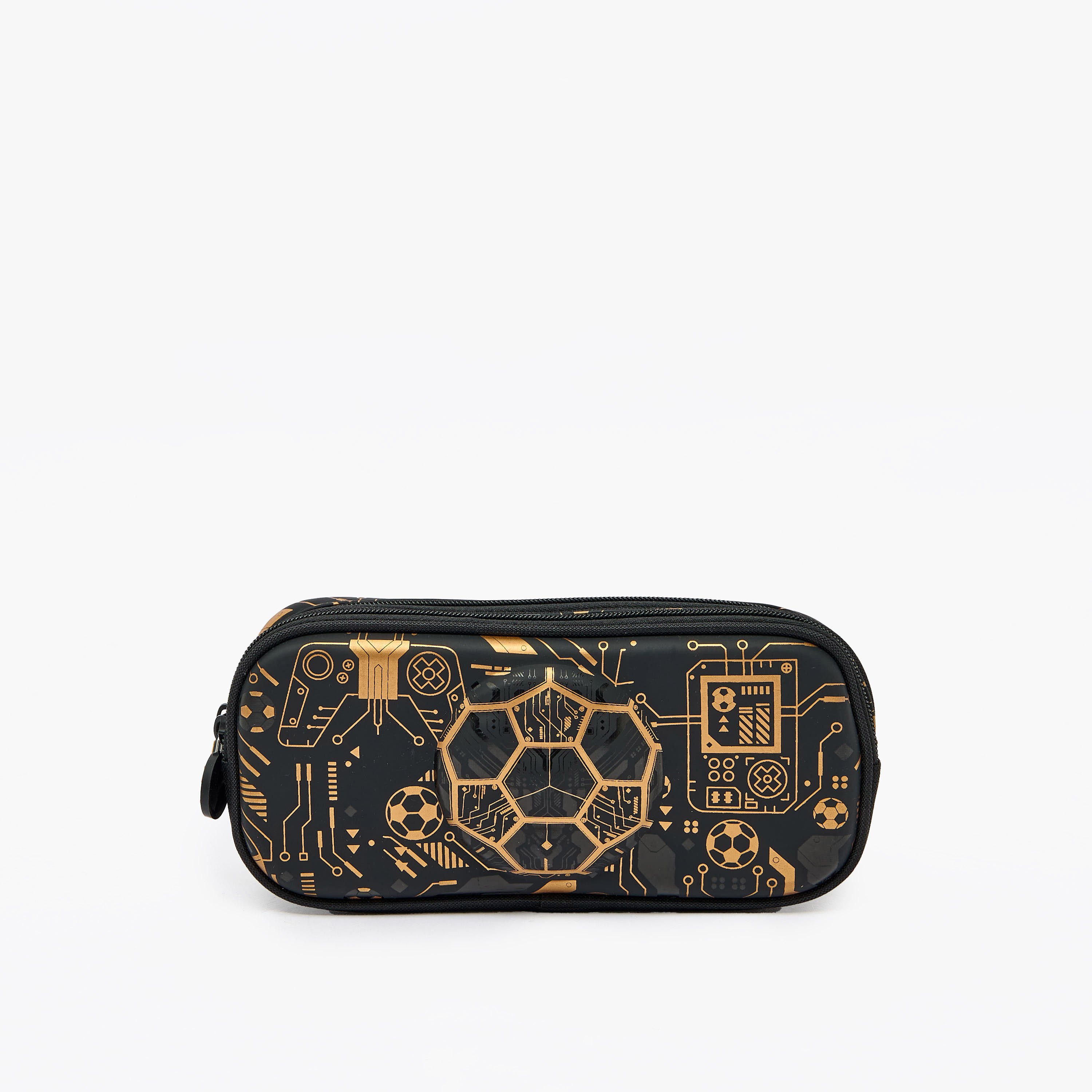 Football Print Pencil Case with 2 Compartments-school-stationery-pencilcases-image-1