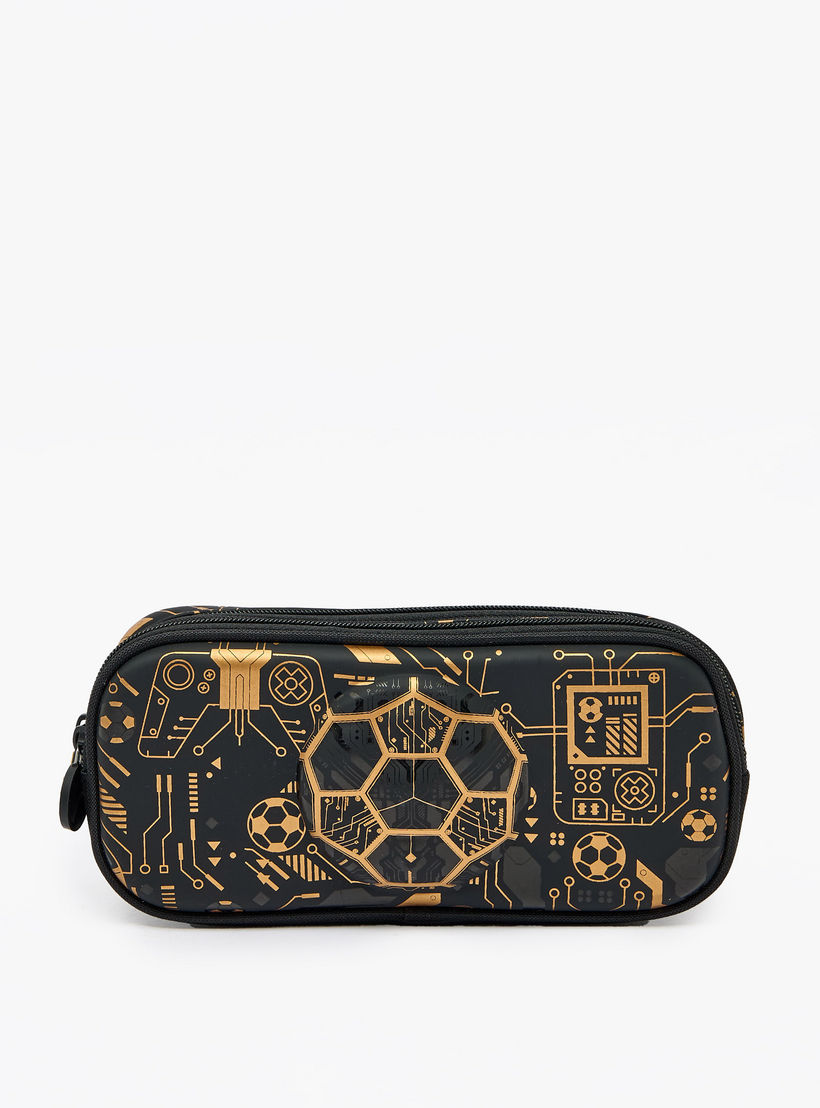 Football Print Pencil Case with 2 Compartments-school-stationery-pencilcases-image-1