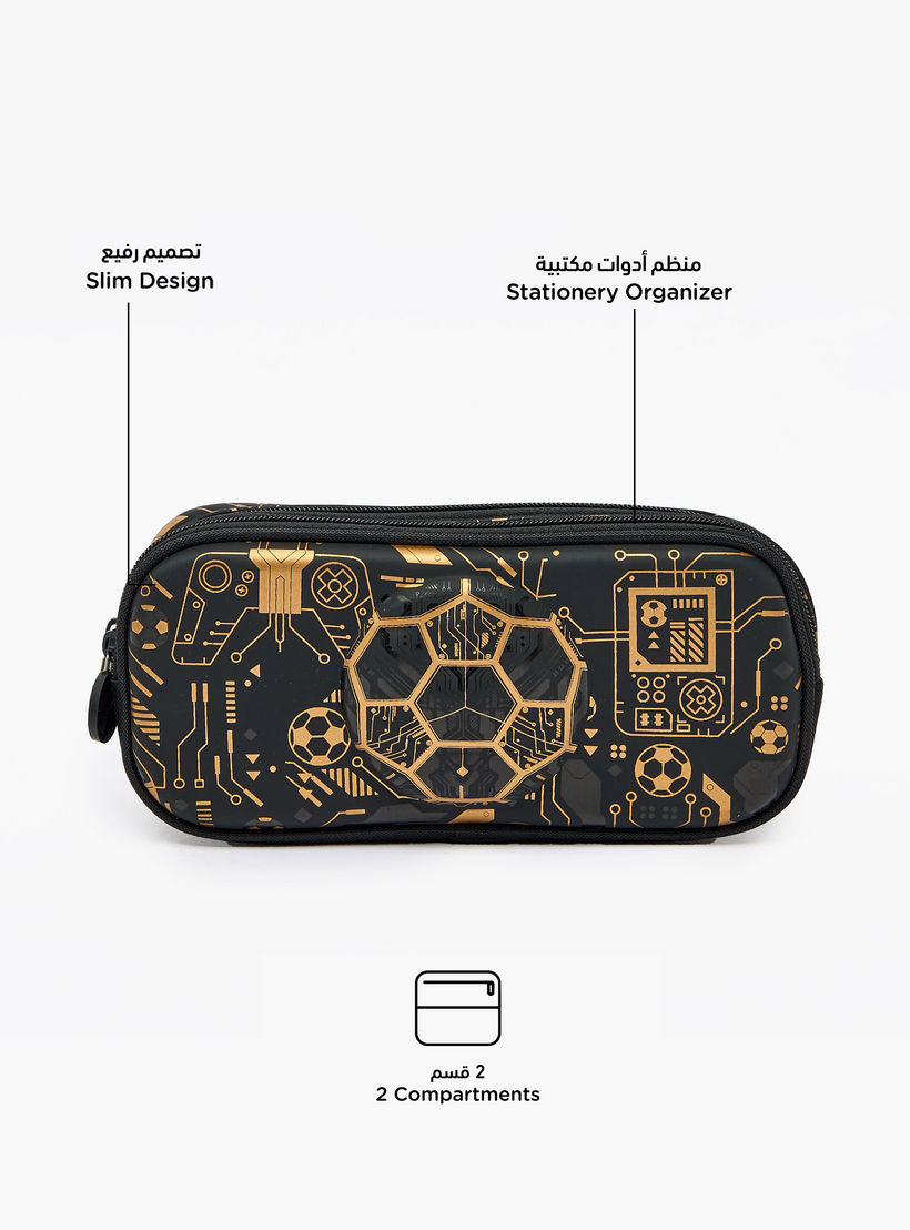 Football Print Pencil Case with 2 Compartments-school-stationery-pencilcases-image-2