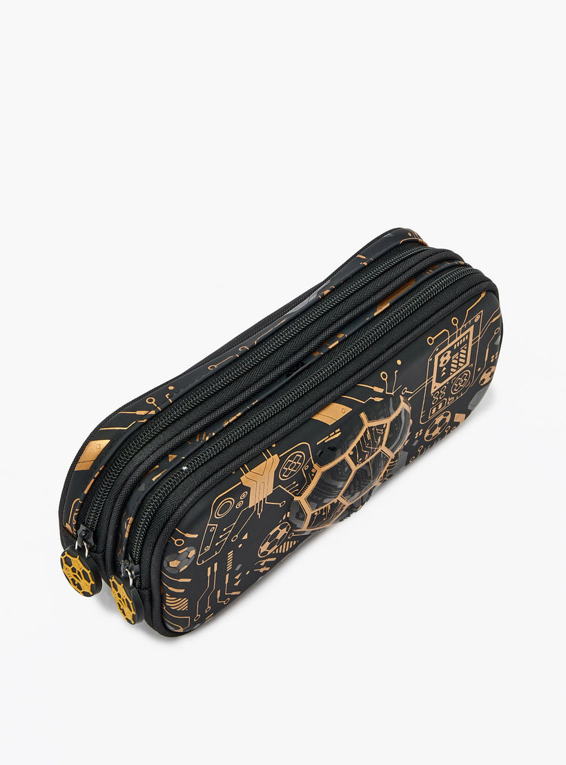 Football Print Pencil Case with 2 Compartments-school-stationery-pencilcases-image-3