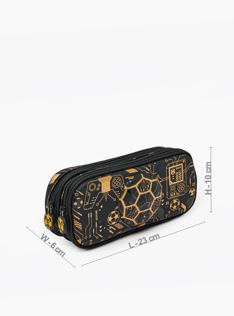 Football Print Pencil Case with 2 Compartments-school-stationery-pencilcases-image-4
