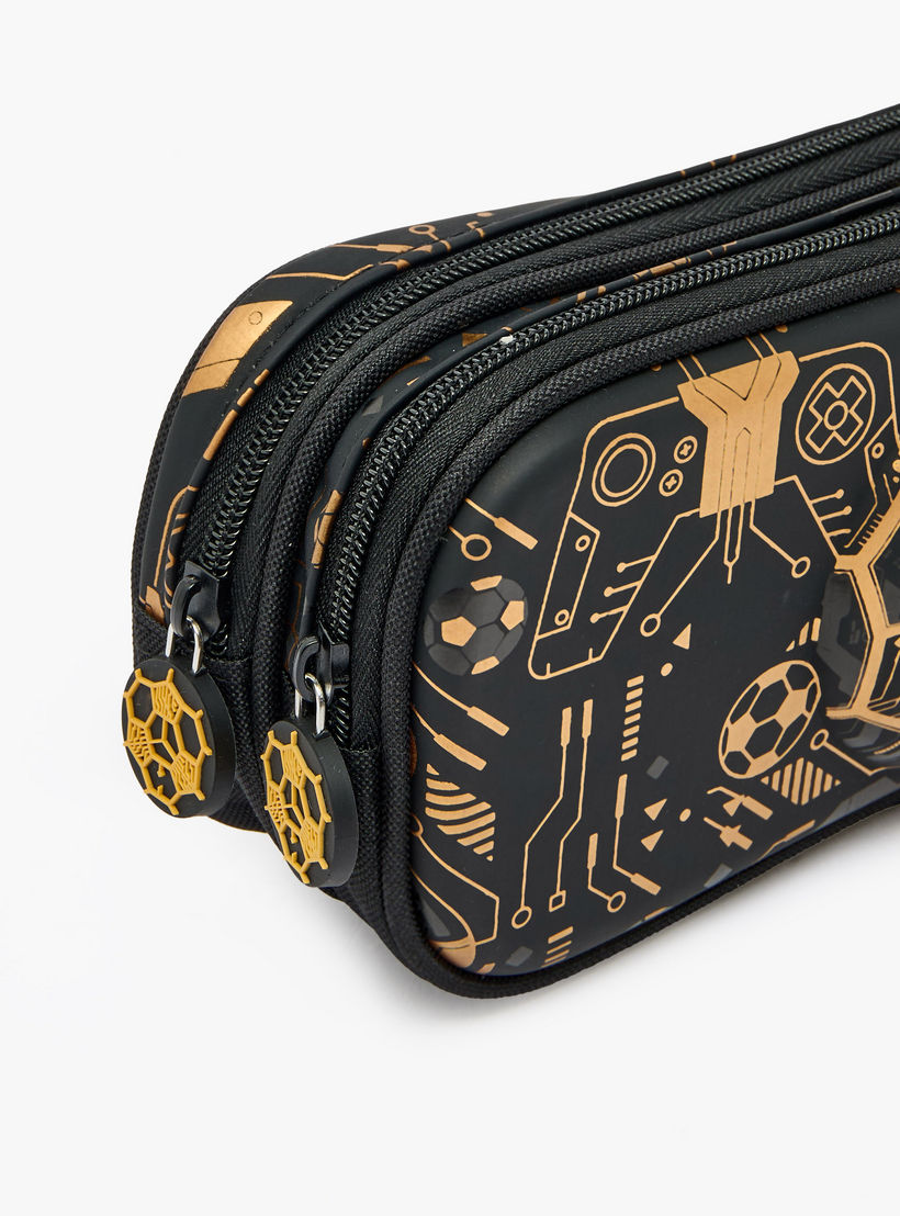 Football Print Pencil Case with 2 Compartments-school-stationery-pencilcases-image-6