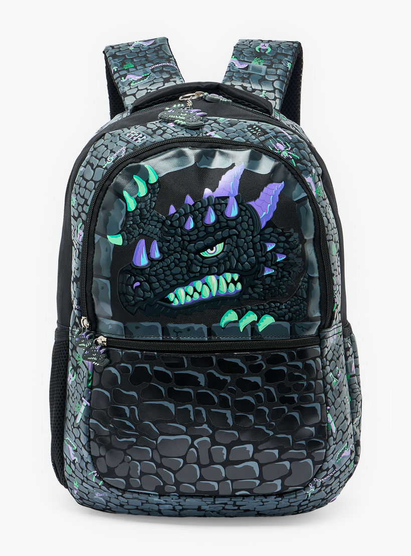 Dragon Print Backpack for Boys 8-13 Years with Padded Shoulder Straps - 17 inches-school-bagsandbackpacks-backpacks-image-1