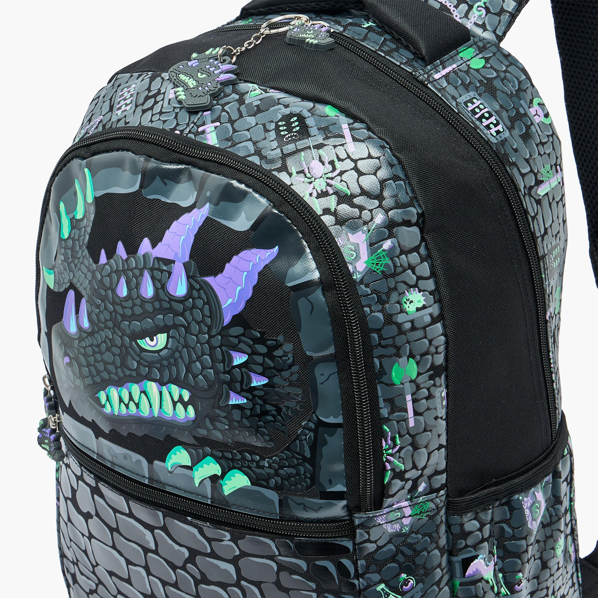 Dragon Print Backpack for Boys 8-13 Years with Padded Shoulder Straps - 17 inches-school-bagsandbackpacks-backpacks-image-4