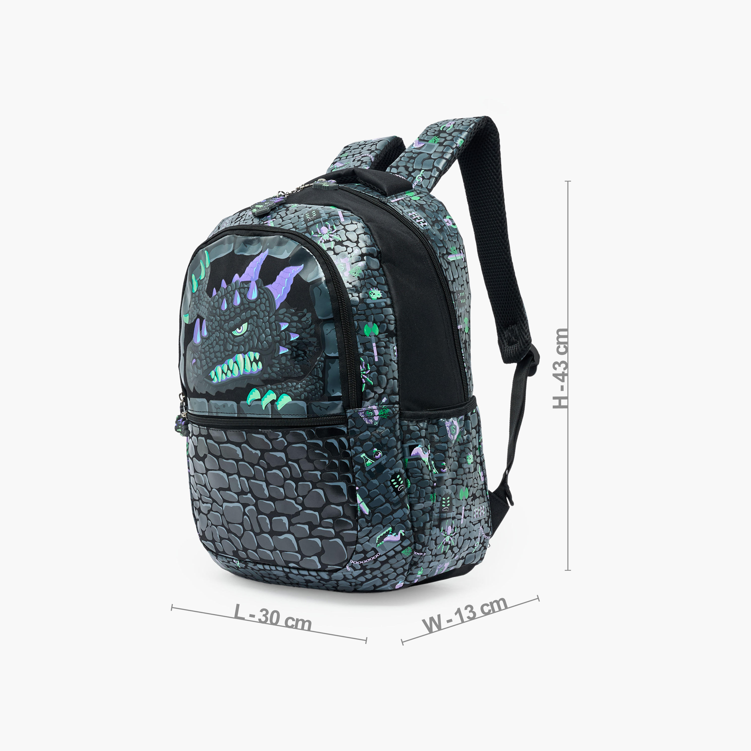 Dragon Print Backpack for Boys 8-13 Years with Padded Shoulder Straps - 17 inches-school-bagsandbackpacks-backpacks-image-7