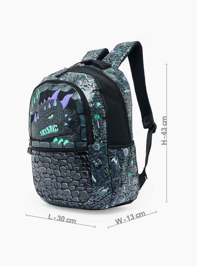 Dragon Print Backpack for Boys 8-13 Years with Padded Shoulder Straps - 17 inches-school-bagsandbackpacks-backpacks-image-7