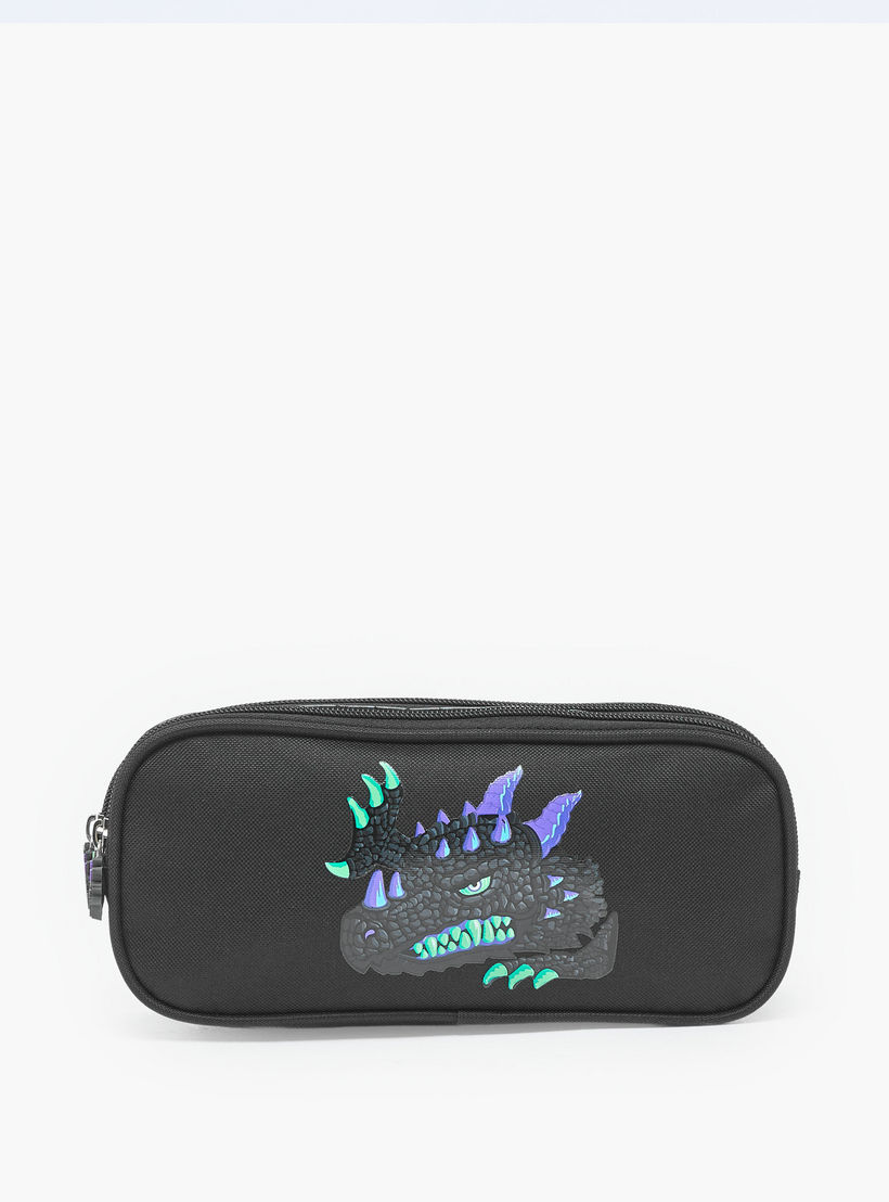 Dragon Print Pencil Pouch with 2 Compartments-school-stationery-pencilcases-image-1