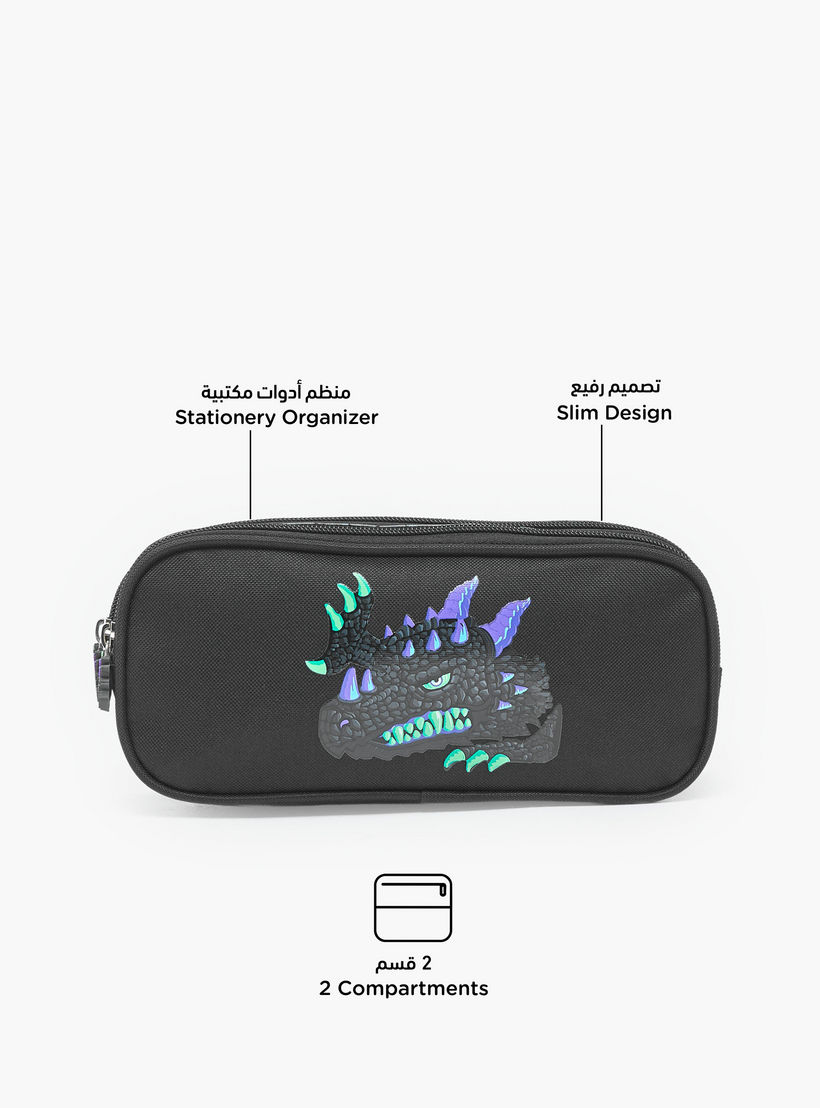 Dragon Print Pencil Pouch with 2 Compartments-school-stationery-pencilcases-image-2
