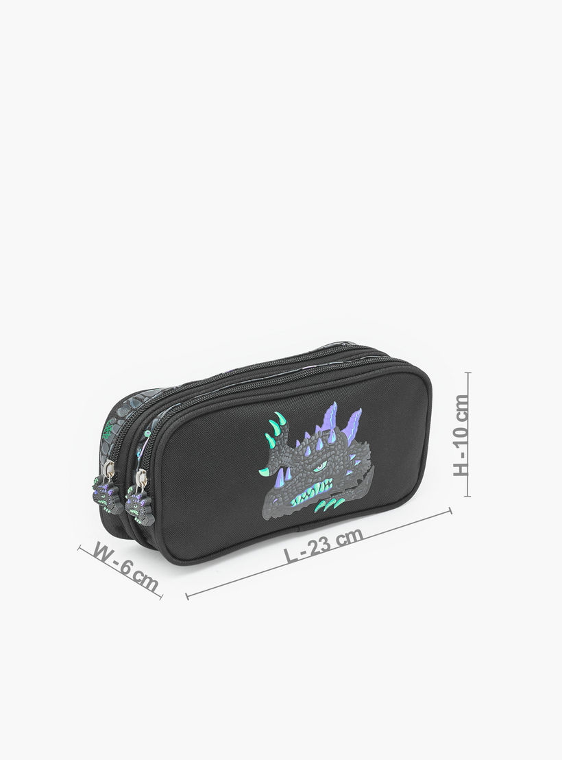 Dragon Print Pencil Pouch with 2 Compartments-school-stationery-pencilcases-image-4