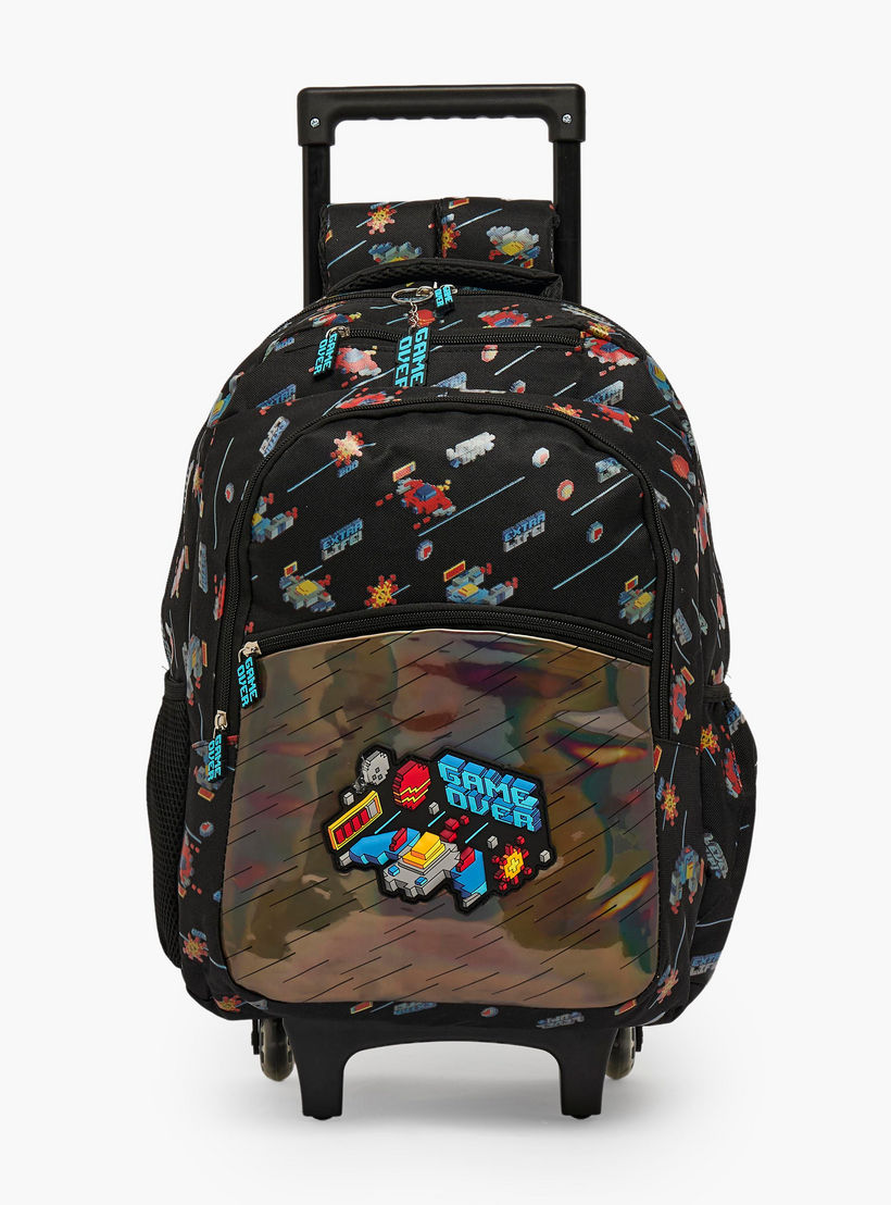 Game Print Trolley Bag for Boys 5-8 Years with Zip Closure - 17 inches-school-bagsandbackpacks-trolleybags-image-1