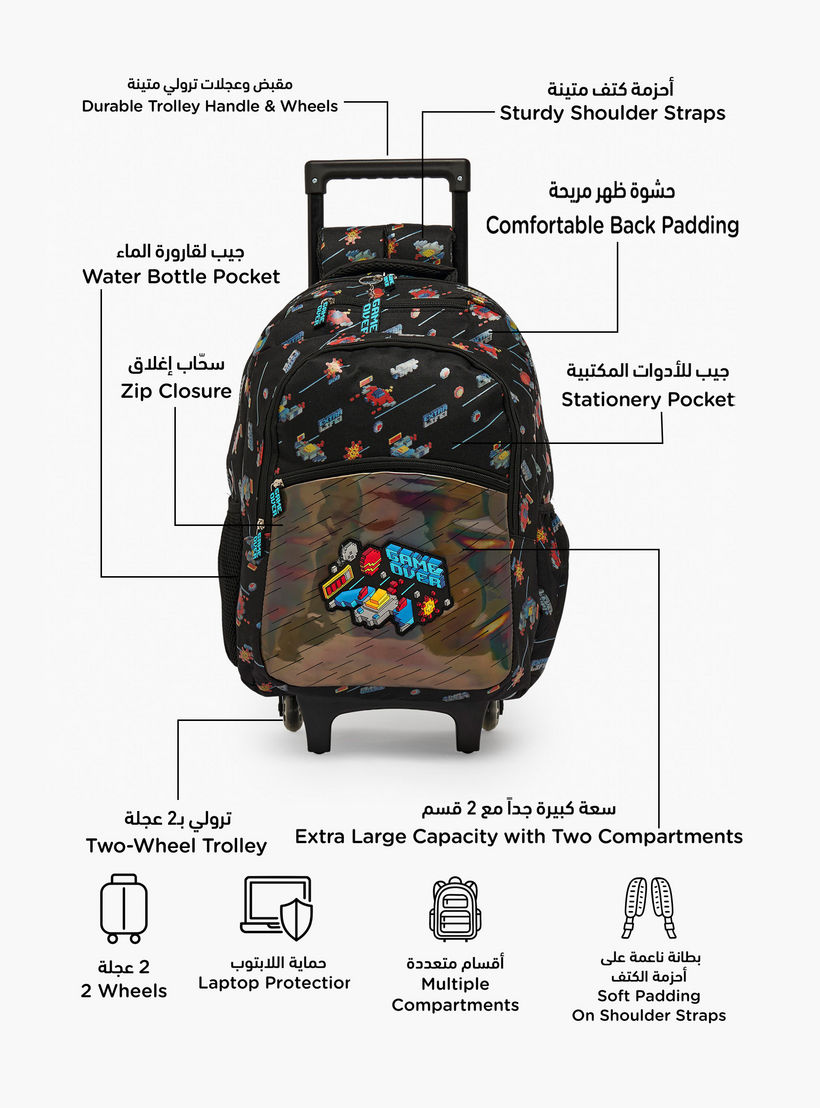 Game Print Trolley Bag for Boys 5-8 Years with Zip Closure - 17 inches-school-bagsandbackpacks-trolleybags-image-2