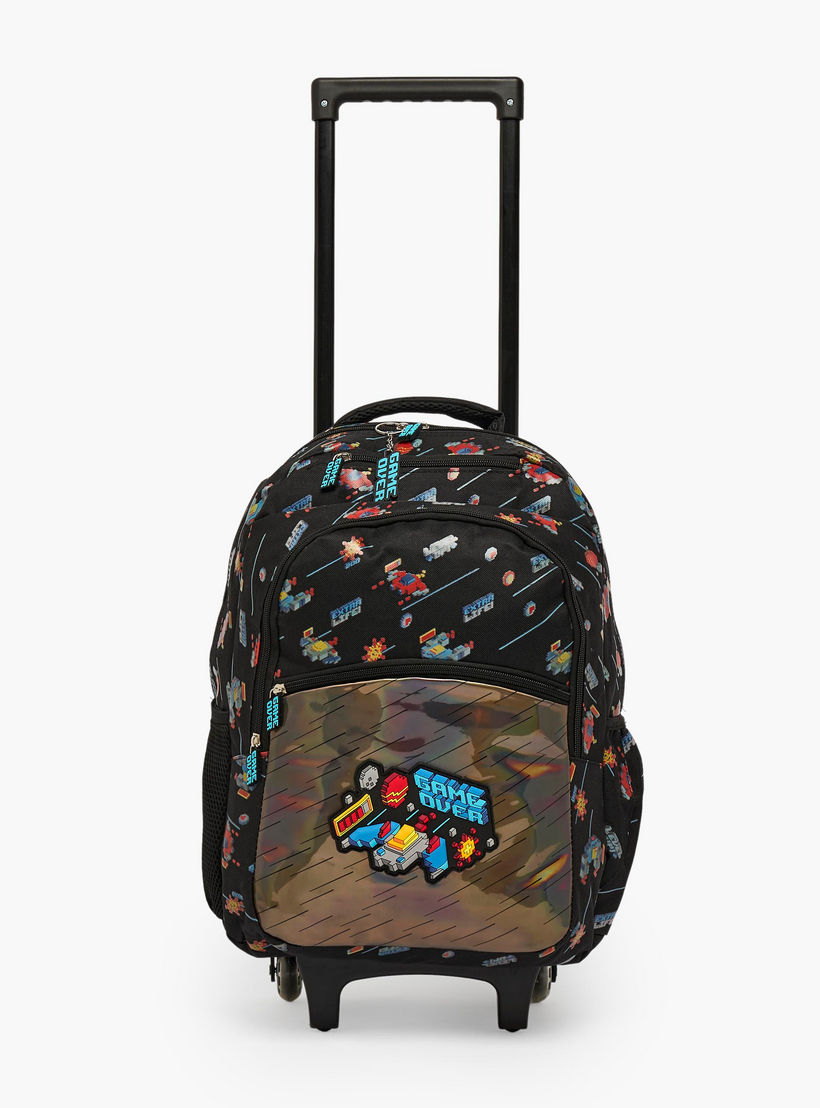 Game Print Trolley Bag for Boys 5-8 Years with Zip Closure - 17 inches-school-bagsandbackpacks-trolleybags-image-3