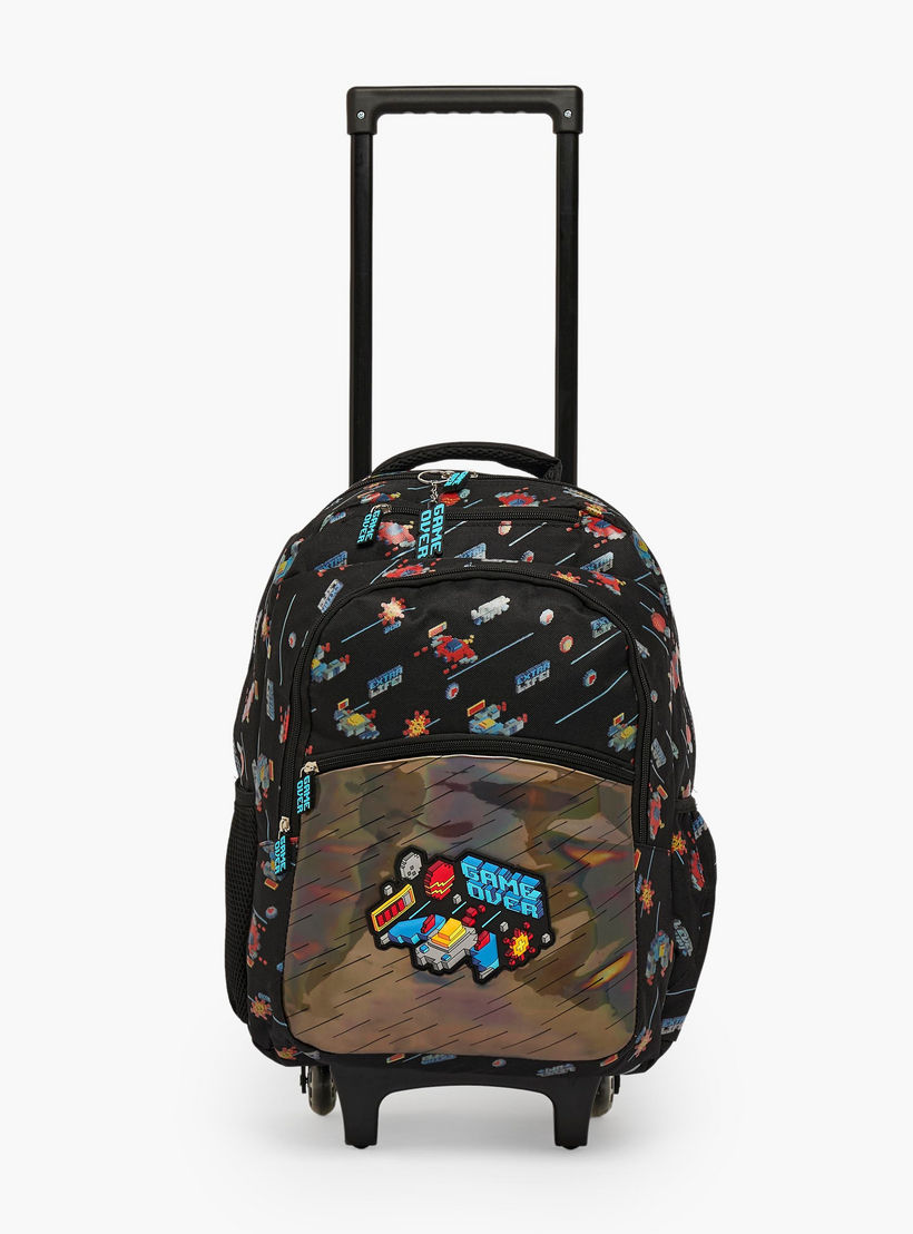 Game Print Trolley Bag for Boys 5-8 Years with Zip Closure - 17 inches-school-bagsandbackpacks-trolleybags-image-4