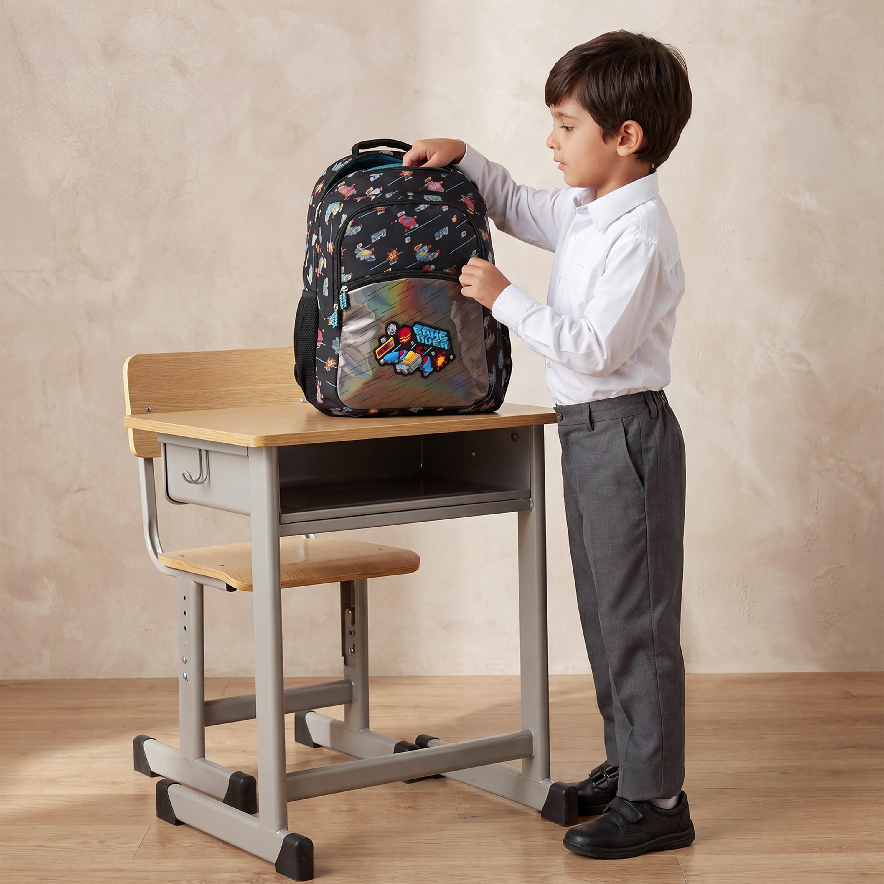Game Print Backpack for Boys 8-13 Years with Padded Straps - 17 inches-school-bagsandbackpacks-backpacks-image-3