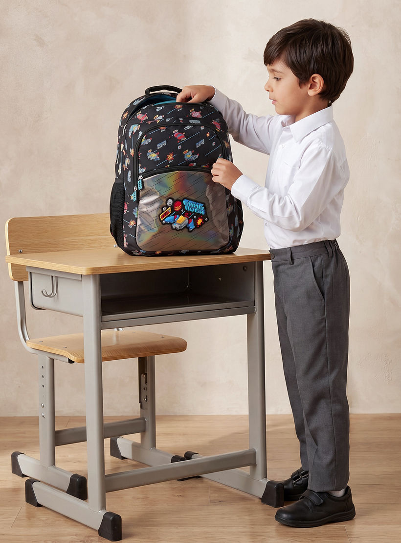 Game Print Backpack for Boys 8-13 Years with Padded Straps - 17 inches-school-bagsandbackpacks-backpacks-image-3