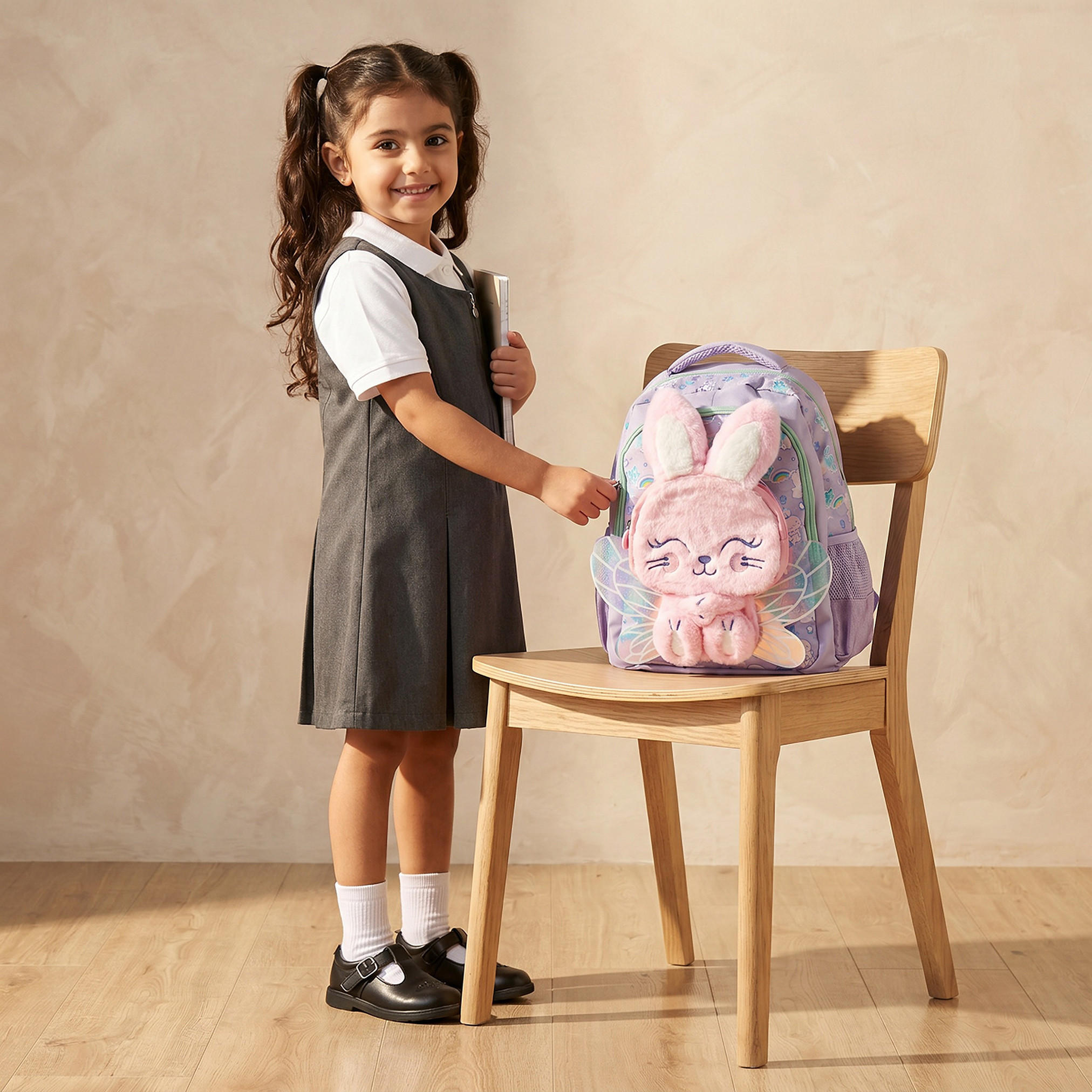 Bunny Applique Backpack for Girls 2-5 Years with Padded Straps - 14 inch-school-bagsandbackpacks-backpacks-image-3