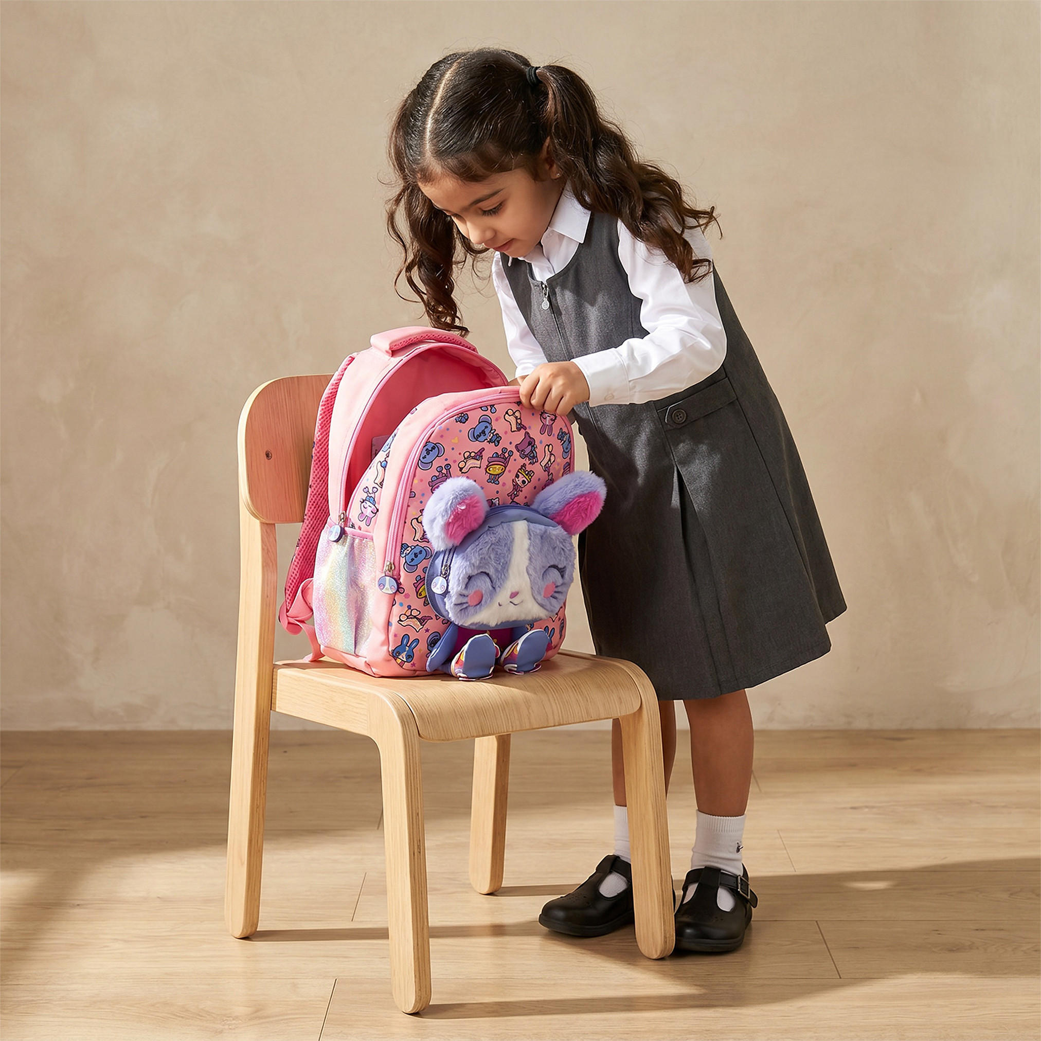 شنطة ظهر بطبعات أرنب وحمالات كتف مبطنة 2-5 سنوات للبنات - 14 بوصة-school-bagsandbackpacks-backpacks-image-3