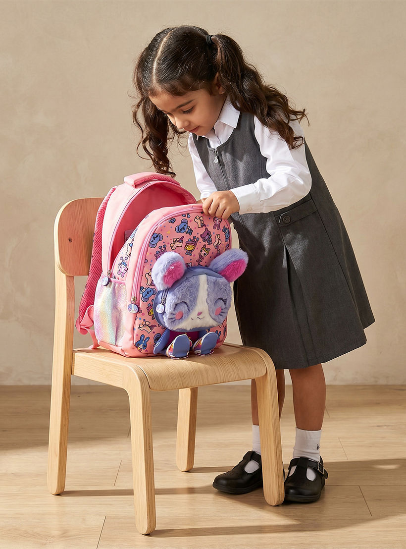 شنطة ظهر بطبعات أرنب وحمالات كتف مبطنة 2-5 سنوات للبنات - 14 بوصة-school-bagsandbackpacks-backpacks-image-3