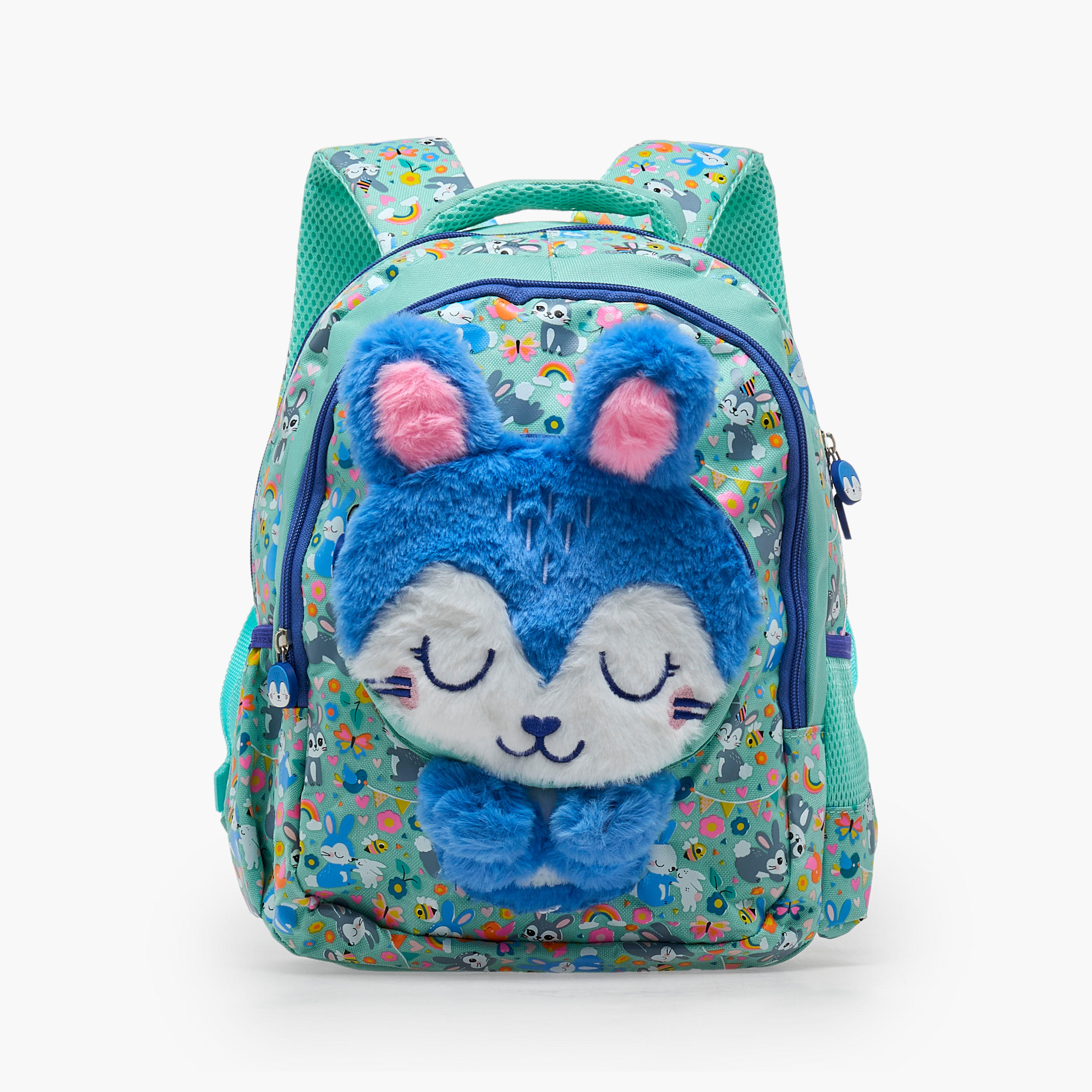 شنطة ظهر بسحاب إغلاق ودمية أرنب للبنات بعمر 2-5 سنوات - 14 بوصة-school-bagsandbackpacks-backpacks-image-1