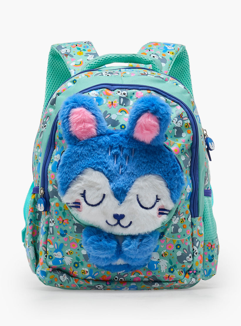 شنطة ظهر بسحاب إغلاق ودمية أرنب للبنات بعمر 2-5 سنوات - 14 بوصة-school-bagsandbackpacks-backpacks-image-1