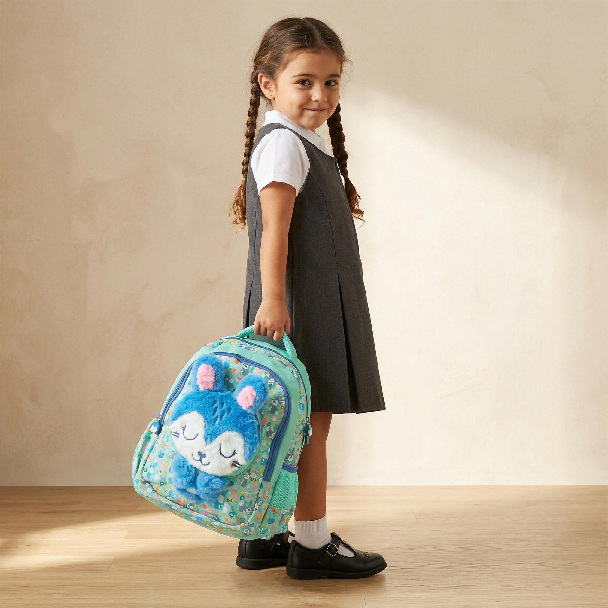 شنطة ظهر بسحاب إغلاق ودمية أرنب للبنات بعمر 2-5 سنوات - 14 بوصة-school-bagsandbackpacks-backpacks-image-3