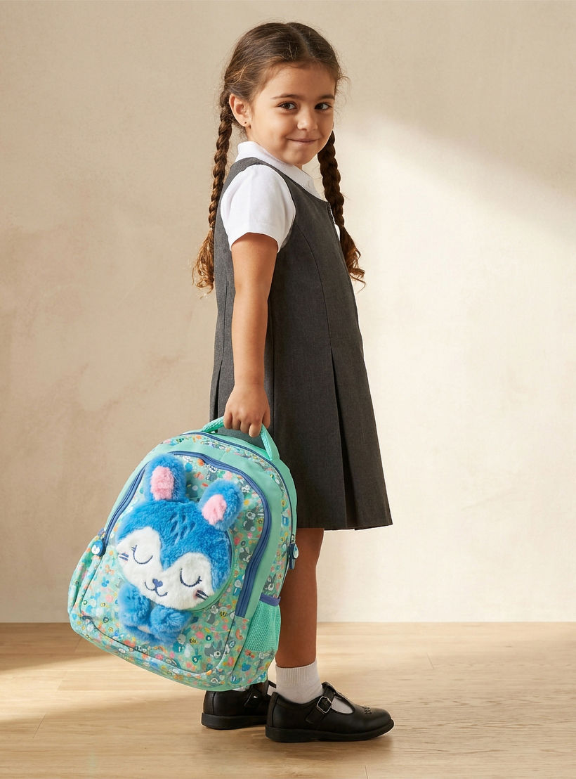 شنطة ظهر بسحاب إغلاق ودمية أرنب للبنات بعمر 2-5 سنوات - 14 بوصة-school-bagsandbackpacks-backpacks-image-3