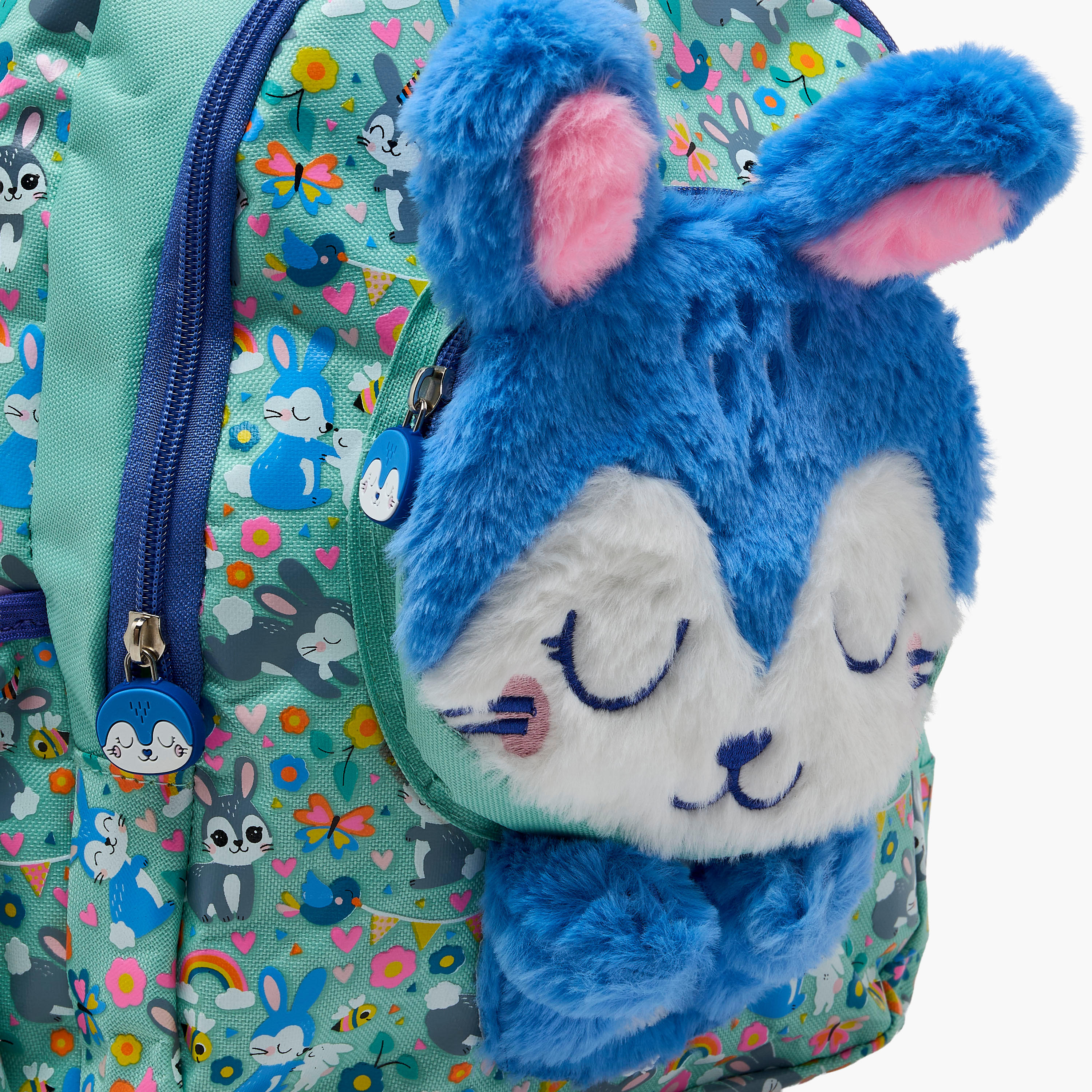 شنطة ظهر بسحاب إغلاق ودمية أرنب للبنات بعمر 2-5 سنوات - 14 بوصة-school-bagsandbackpacks-backpacks-image-4