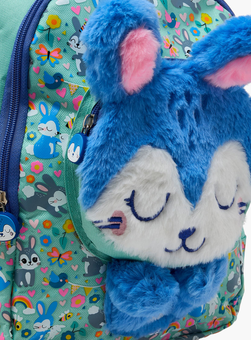شنطة ظهر بسحاب إغلاق ودمية أرنب للبنات بعمر 2-5 سنوات - 14 بوصة-school-bagsandbackpacks-backpacks-image-4