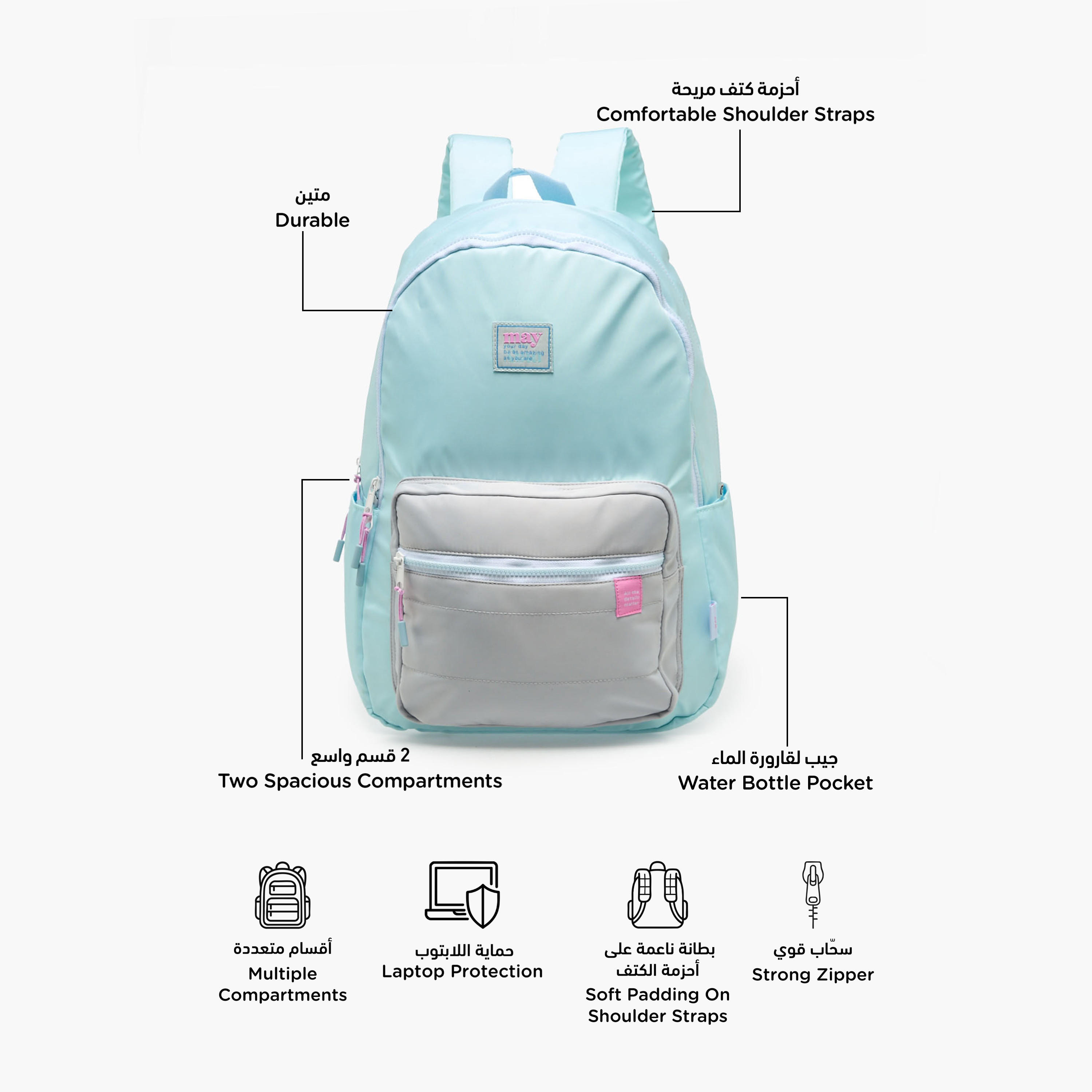 Mayfair Solid Backpack for Girls 8-13 Years with Water Bottle Pocket - 18 inches-school-bagsandbackpacks-backpacks-image-2