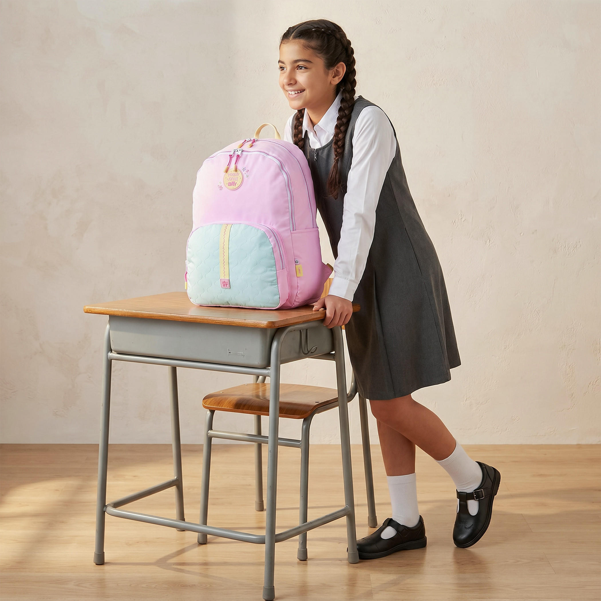 شنطة ظهر بزخارف شعار للبنات بعمر 8 إلى 13 سنة مع جيب لقارورة الماء من مايفير - 17 بوصة-school-bagsandbackpacks-backpacks-image-3