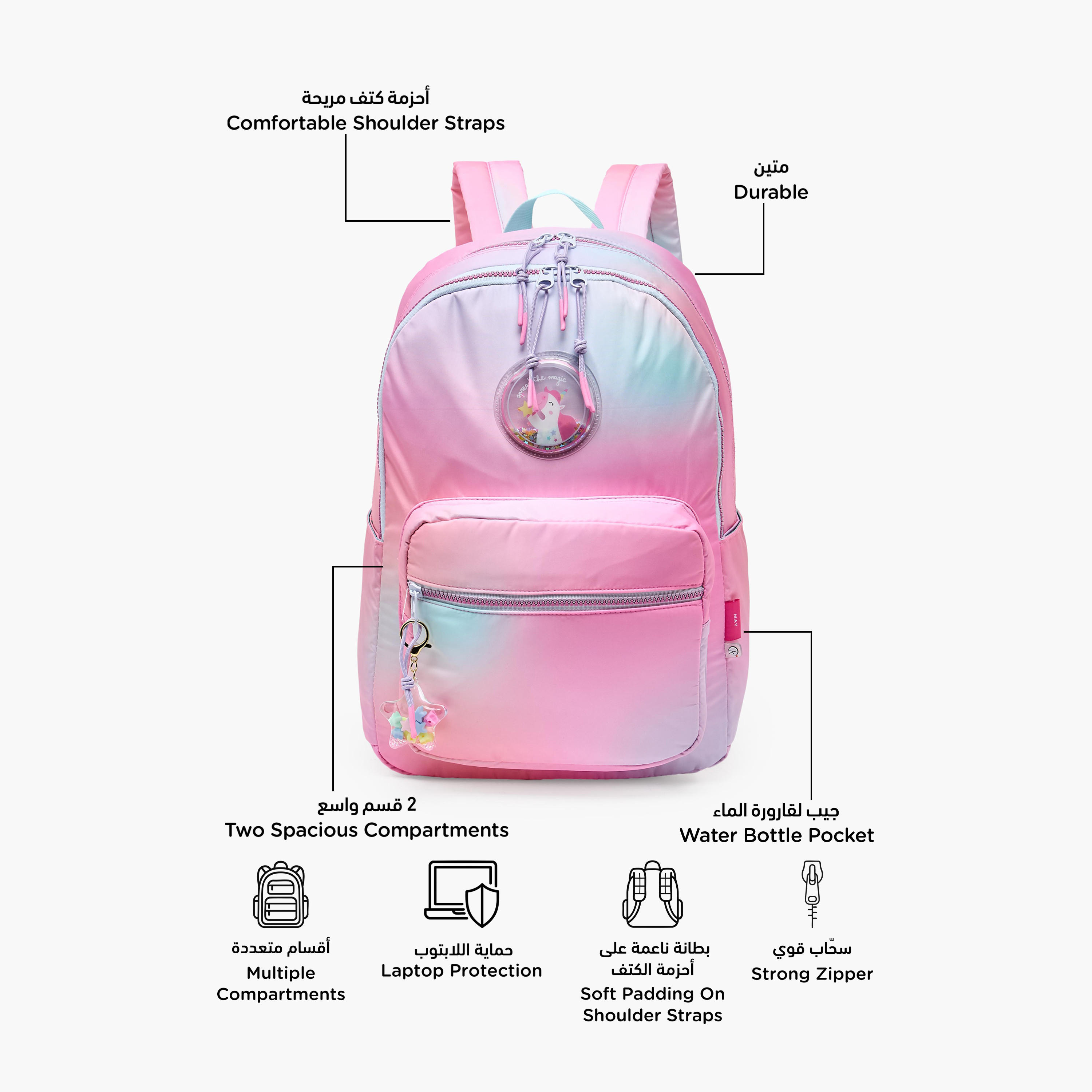 Mayfair Unicorn Backpack for Girls 8-13 Years with Water Bottle Pocket-school-bagsandbackpacks-backpacks-image-2