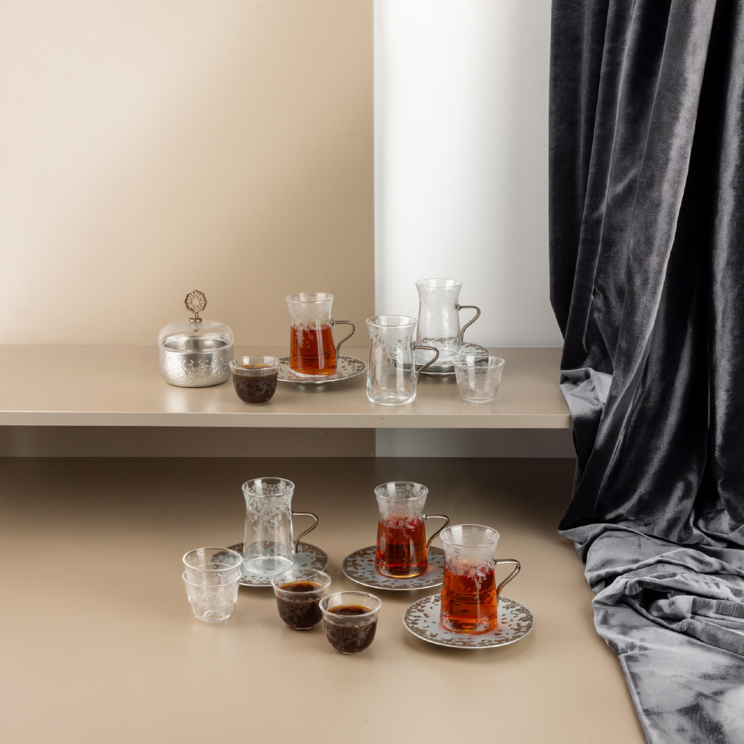 Patterned Glass Tea Cup Set-household-dining-teaandcoffee-teaandcoffeesets-image-1
