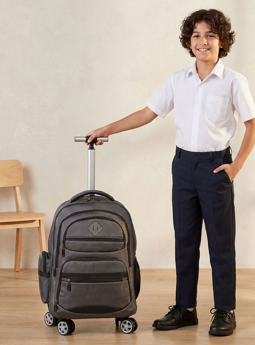 Solid Trolley Backpack for Boys 8-13 Years with Retractable Handle - 18 inches-school-bagsandbackpacks-trolleybags-image-3