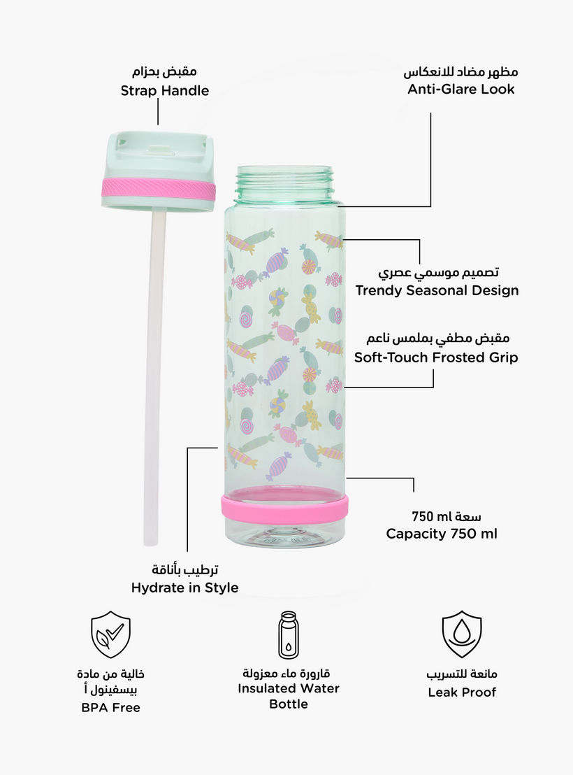 Candy Print Water Bottle with Flip Spout and Handle - 750 ml-school-waterbottles-image-2