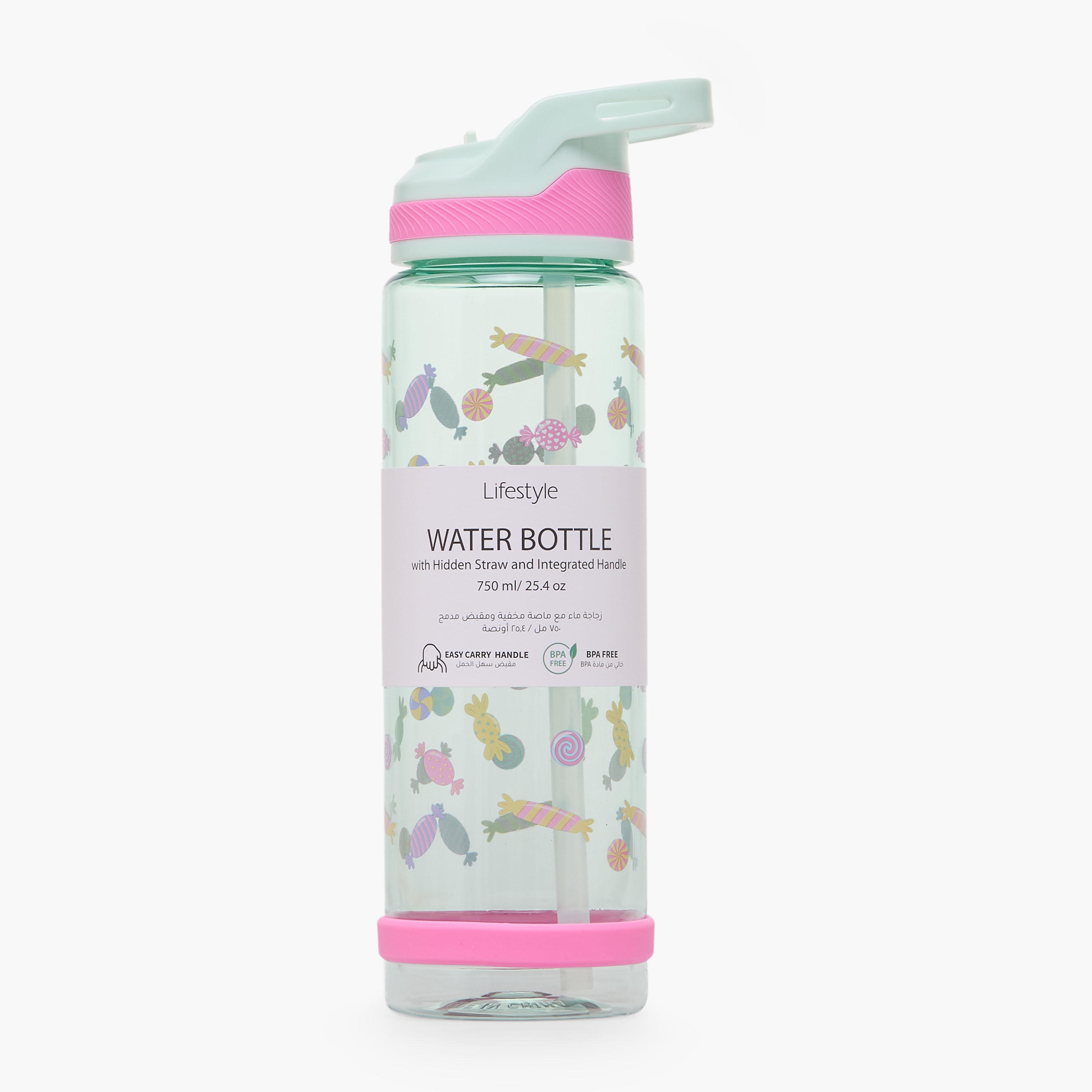 Candy Print Water Bottle with Flip Spout and Handle - 750 ml-school-waterbottles-image-3