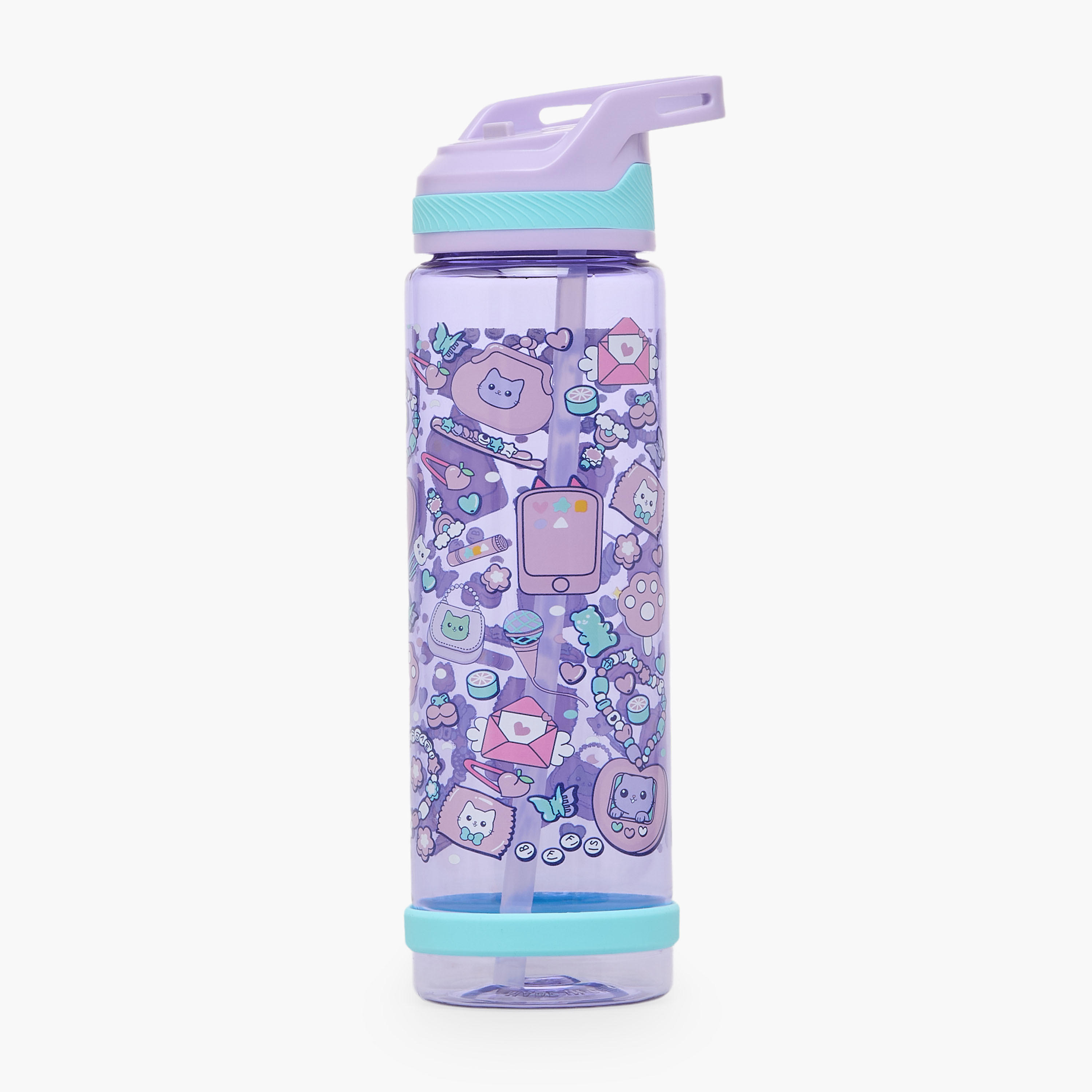 Cat Print Water Bottle with Flip Spout and Handle - 750 ml-school-waterbottles-image-1