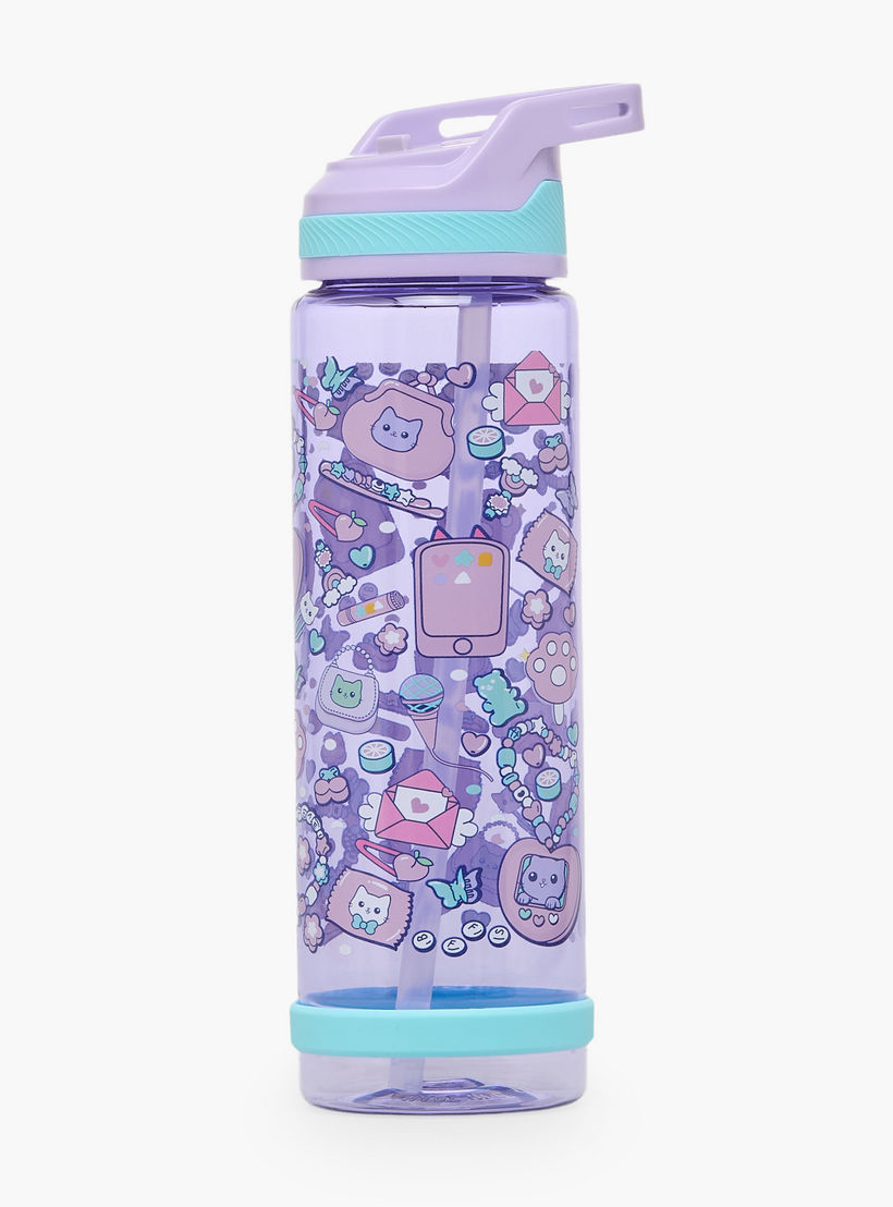 Cat Print Water Bottle with Flip Spout and Handle - 750 ml-school-waterbottles-image-1