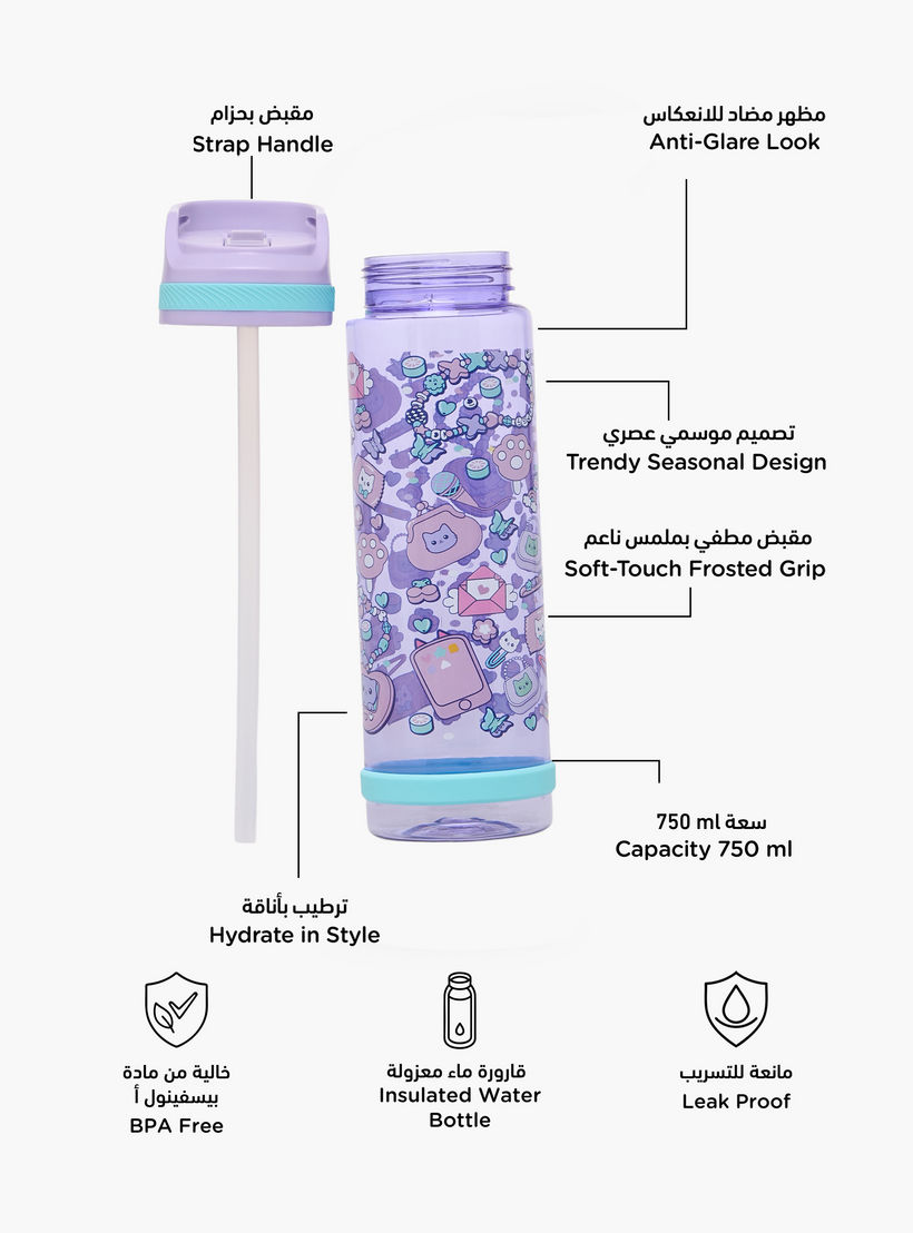 Cat Print Water Bottle with Flip Spout and Handle - 750 ml-school-waterbottles-image-2