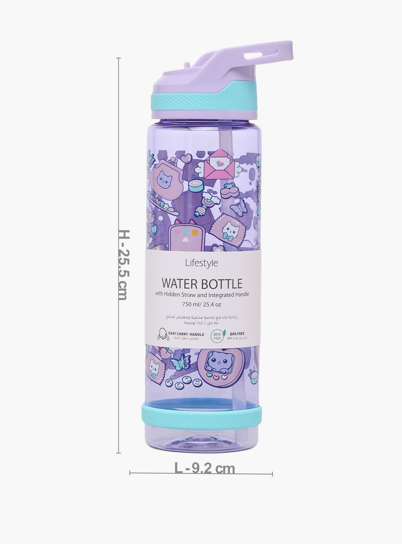 Cat Print Water Bottle with Flip Spout and Handle - 750 ml-school-waterbottles-image-3