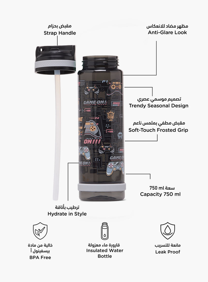 Game Print Water Bottle with Flip Spout and Handle - 750 ml-school-waterbottles-image-2