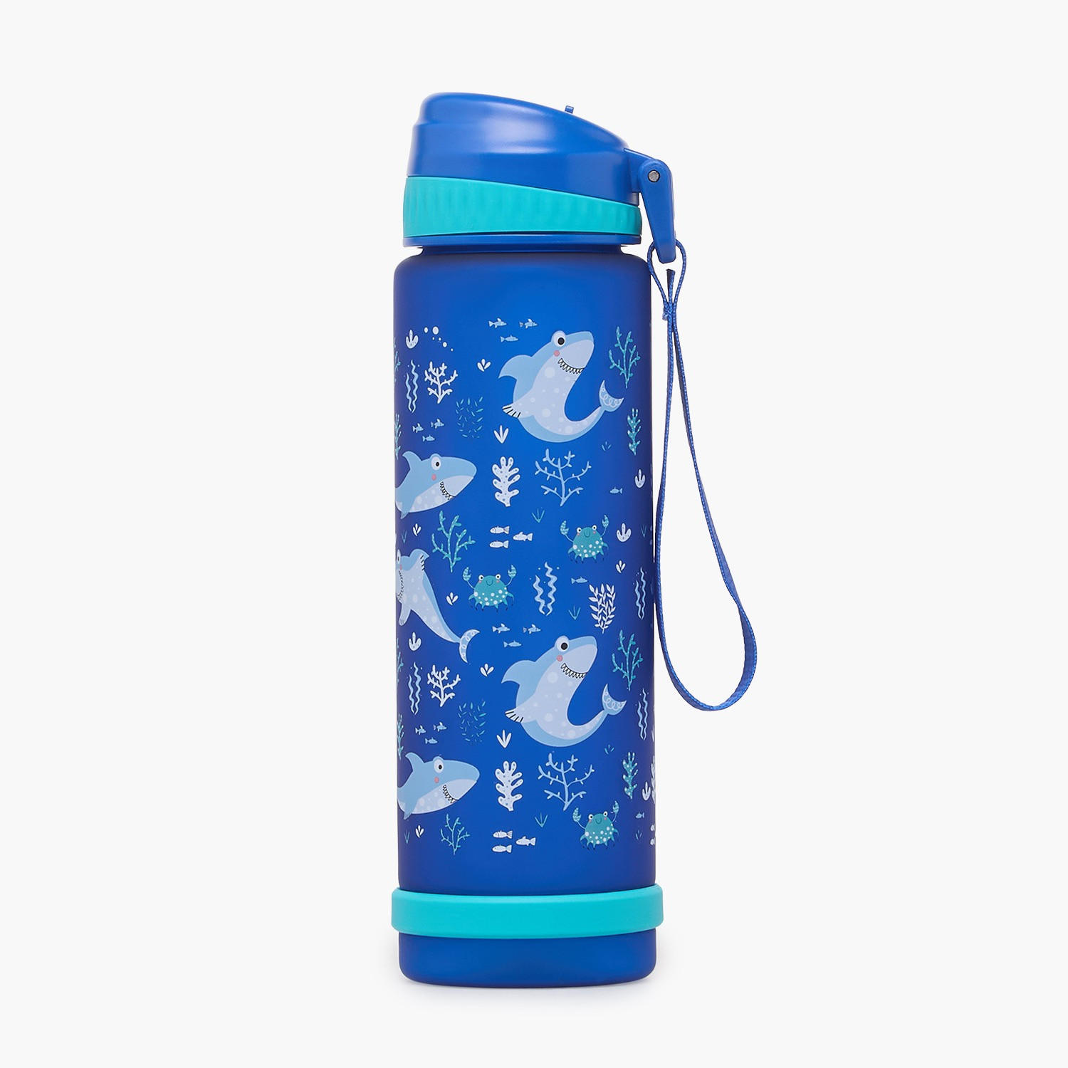 Shark Print Water Bottle with Flip Spout and Strap Handle - 750 ml-school-waterbottles-image-1